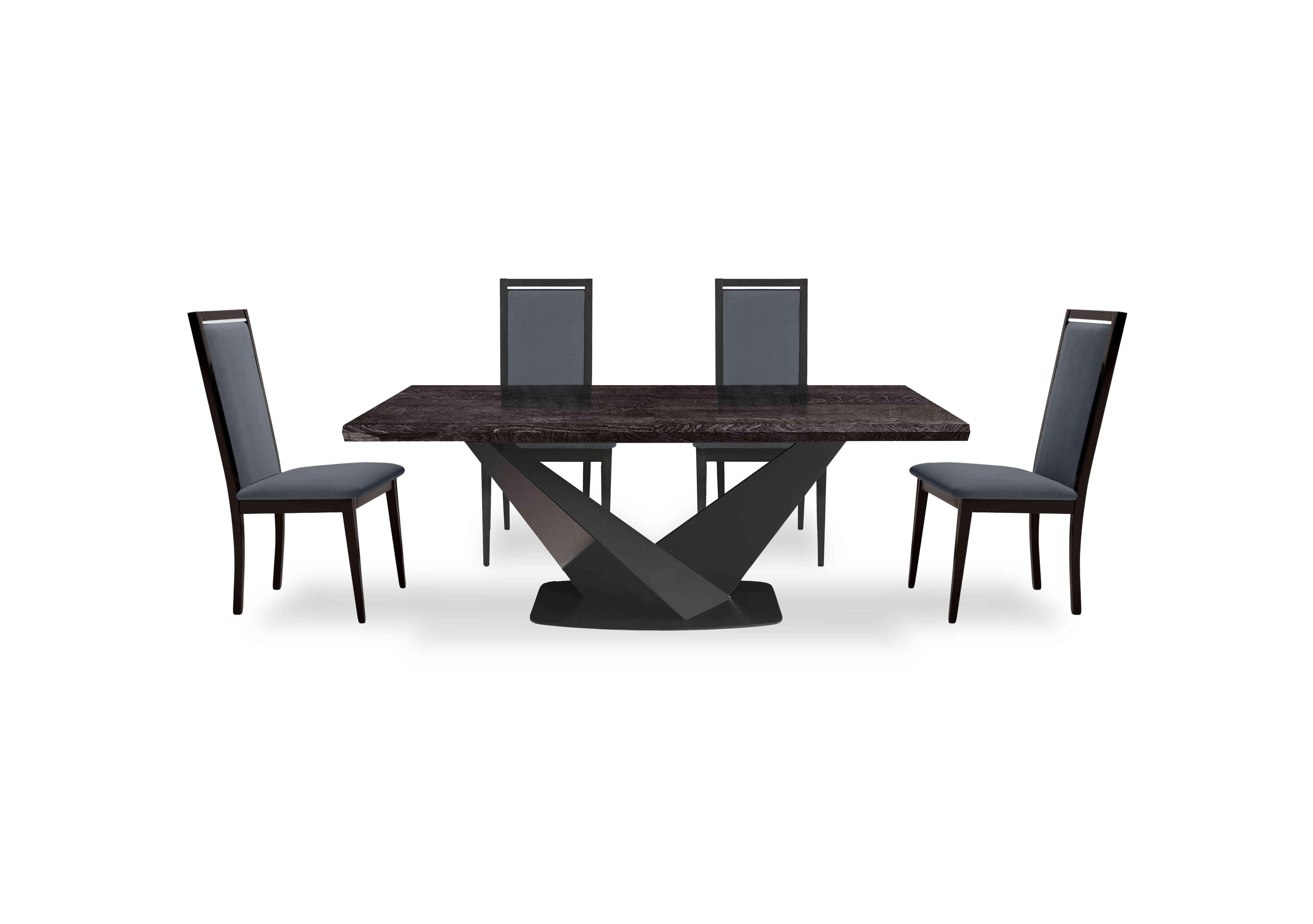 Vita Extending Dining Table and 4 Wooden Dining Chairs with Plain Upholstered Backs in Miraglio 617 Charcoal on Furniture Village