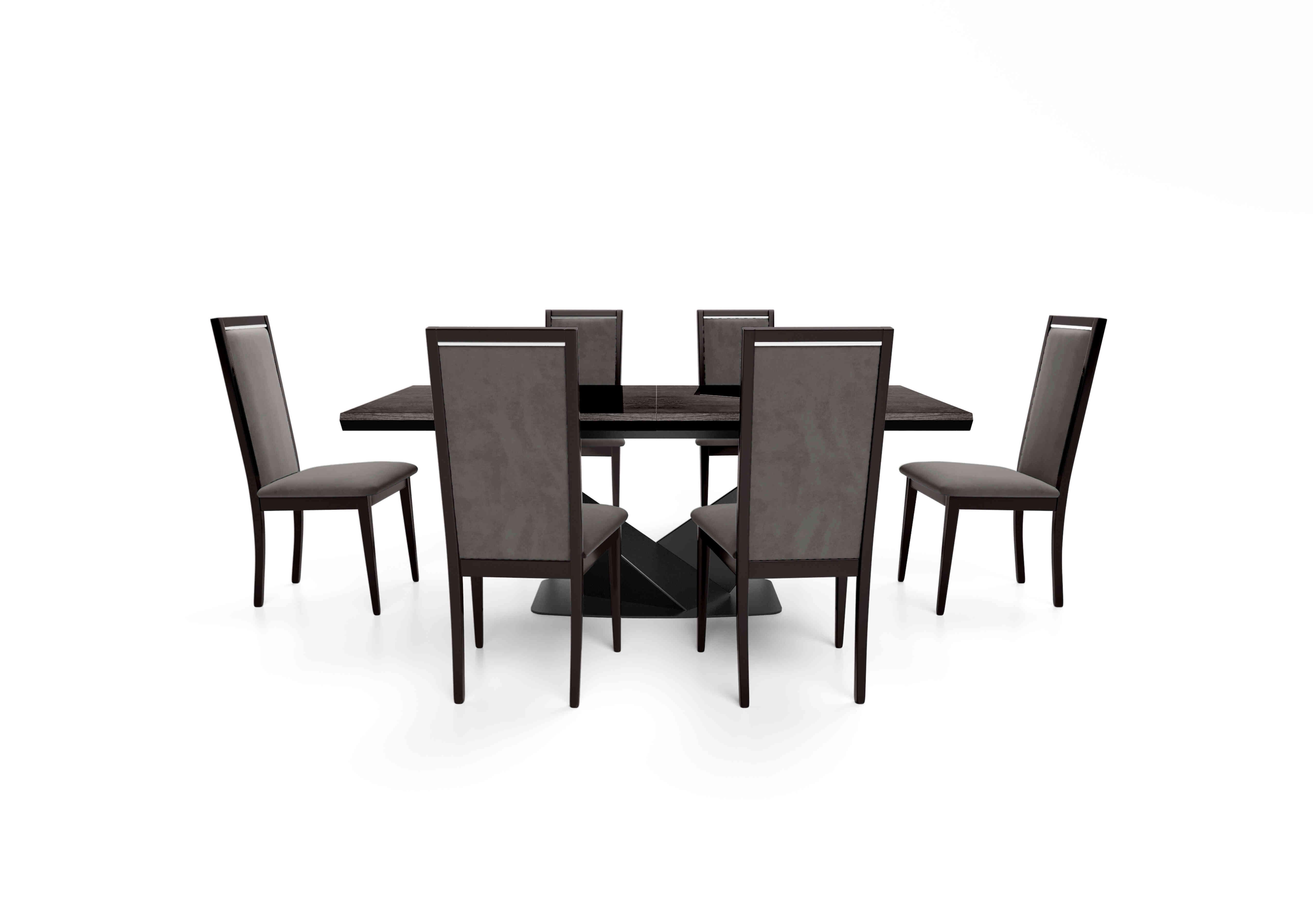 Vita Extending Dining Table and 6 Wooden Dining Chairs with Plain Upholstered Backs in Miraglio 205 Granite on Furniture Village