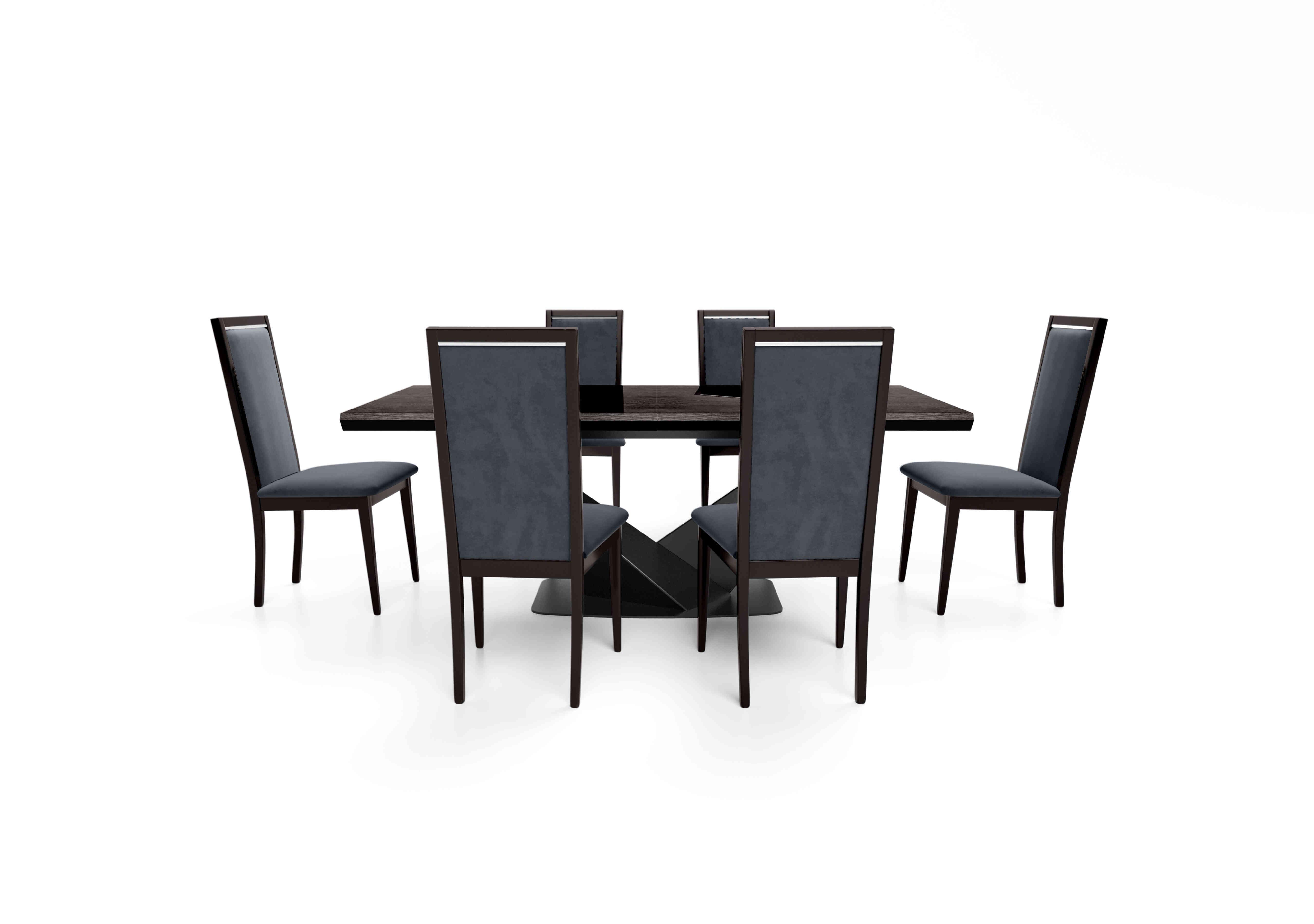 Vita Extending Dining Table and 6 Wooden Dining Chairs with Plain Upholstered Backs in Miraglio 617 Charcoal on Furniture Village