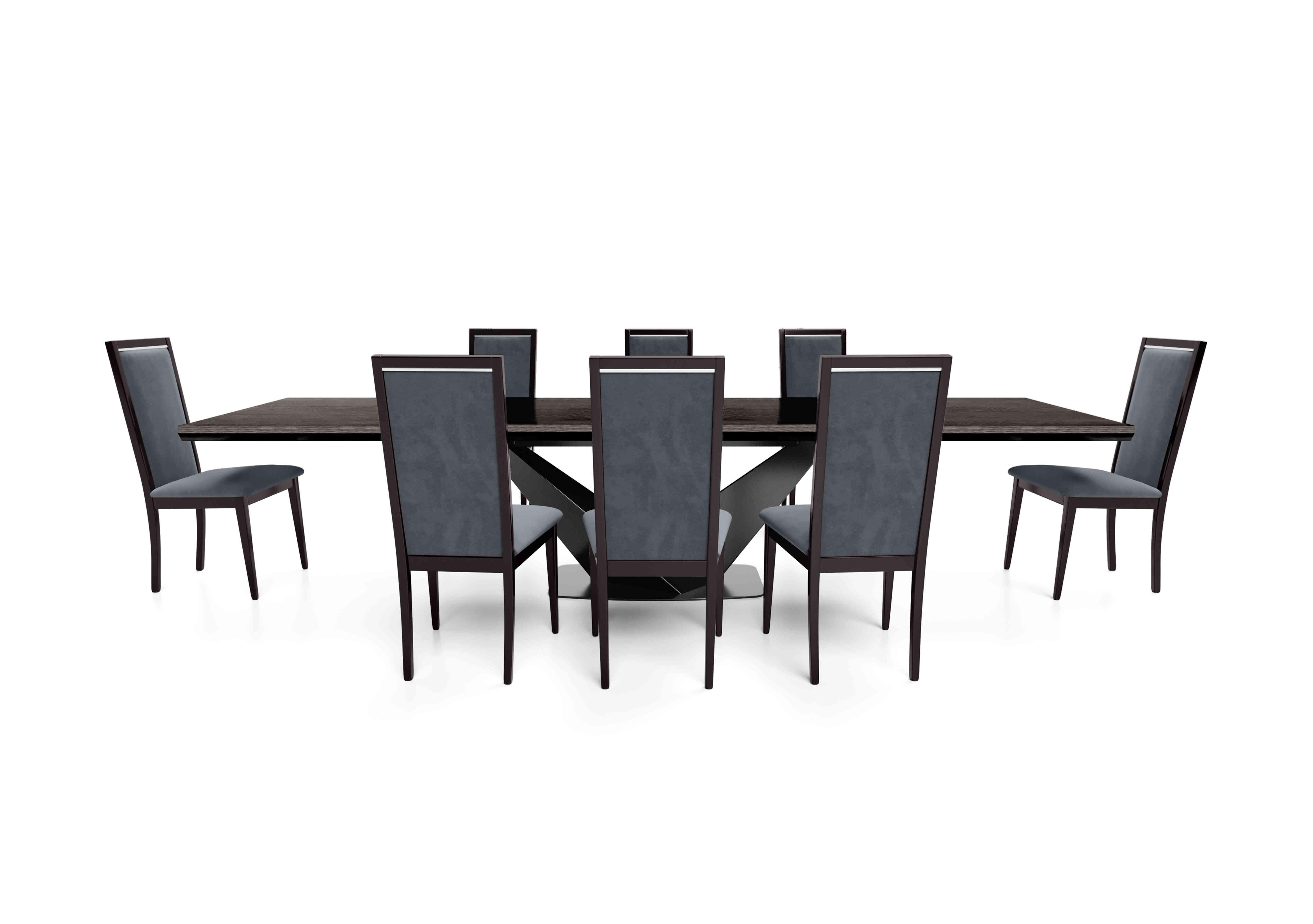 Vita Extending Dining Table and 8 Wooden Dining Chairs with Plain Upholstered Backs in Miraglio 617 Charcoal on Furniture Village