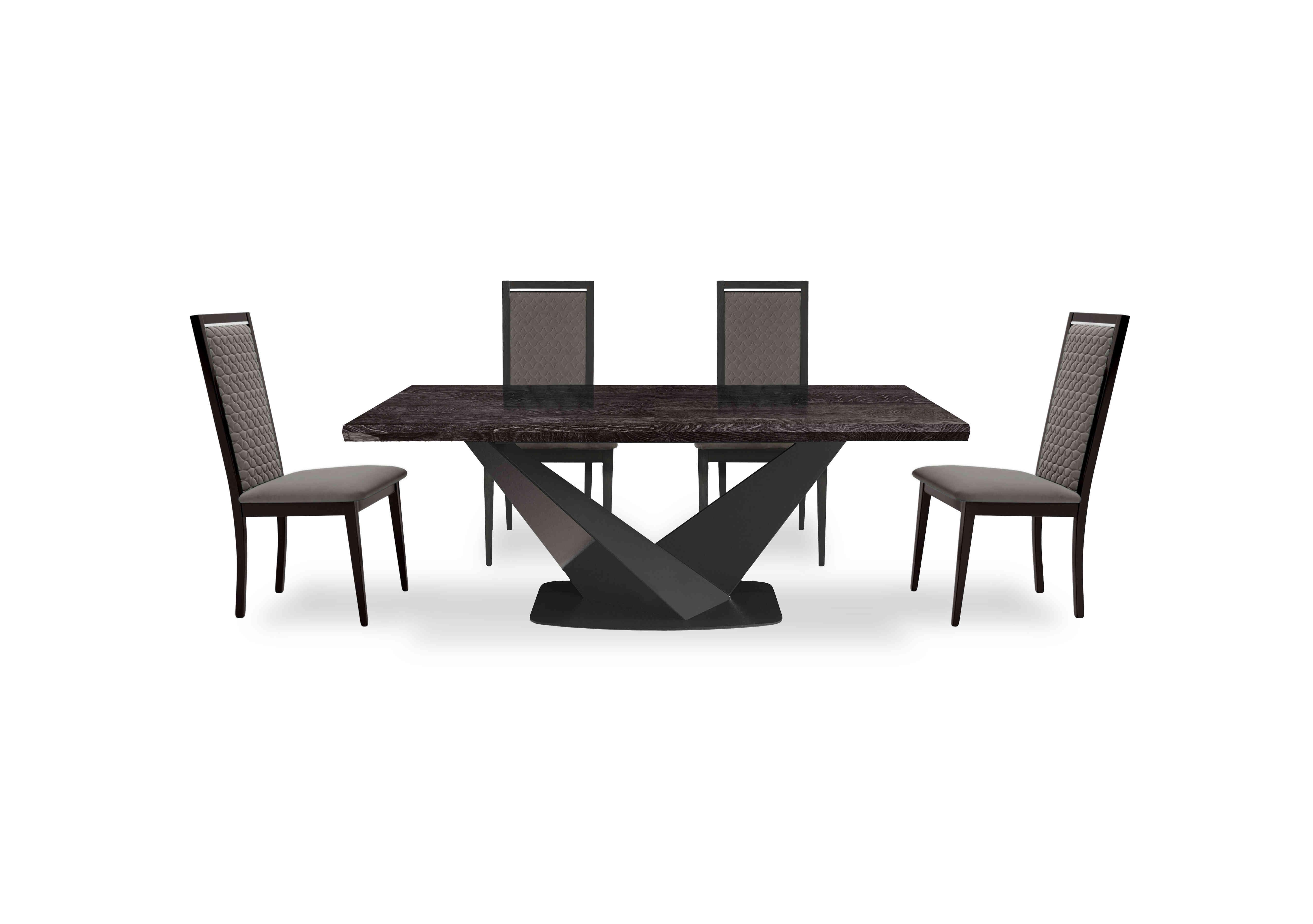 Vita Extending Dining Table and 4 Wooden Dining Chairs with Patterned Upholstered Backs in Miraglio 205 Granite on Furniture Village