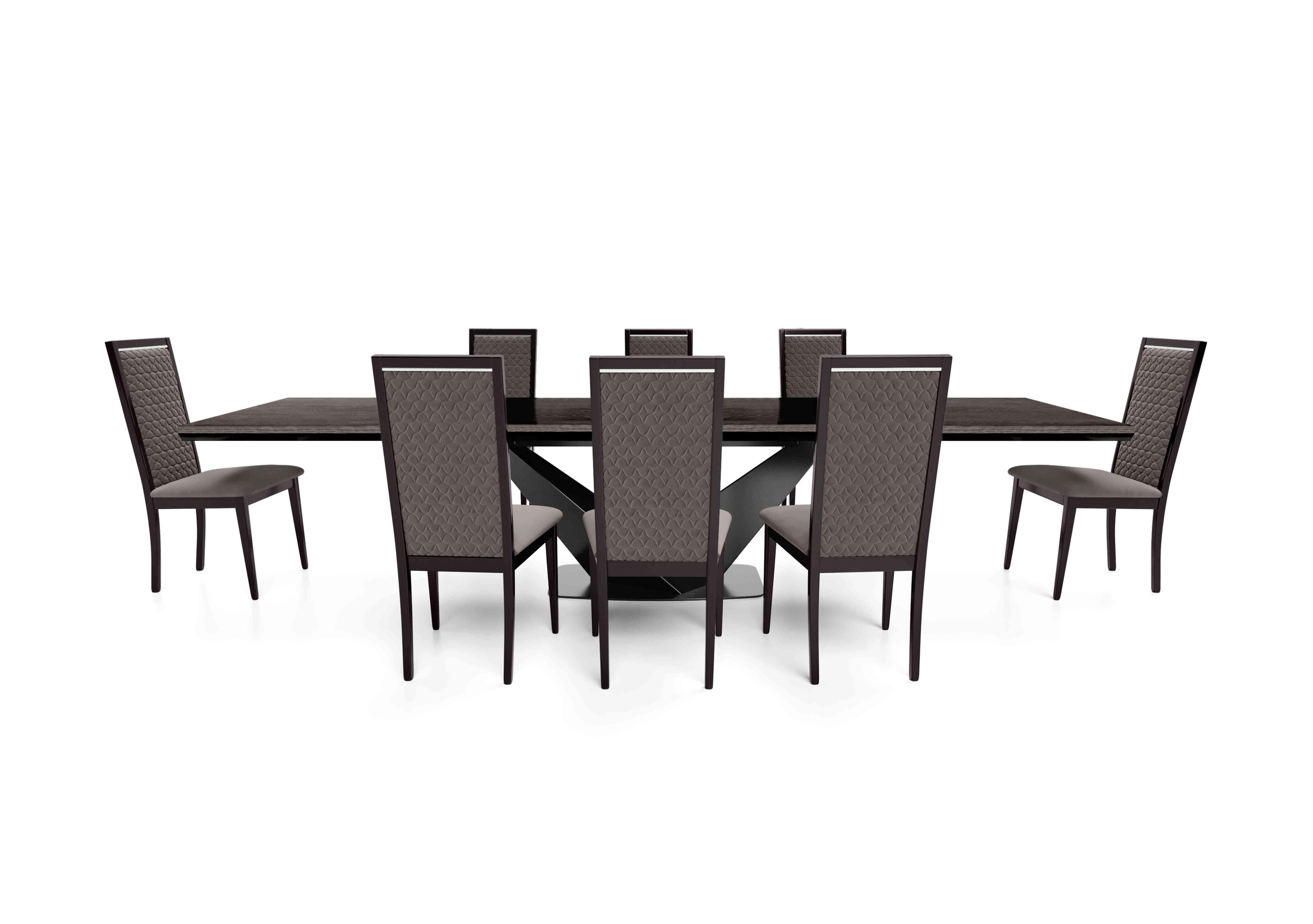 Vita Extending Dining Table and 8 Wooden Dining Chairs with Patterned Upholstered Backs in Miraglio 205 Granite on Furniture Village