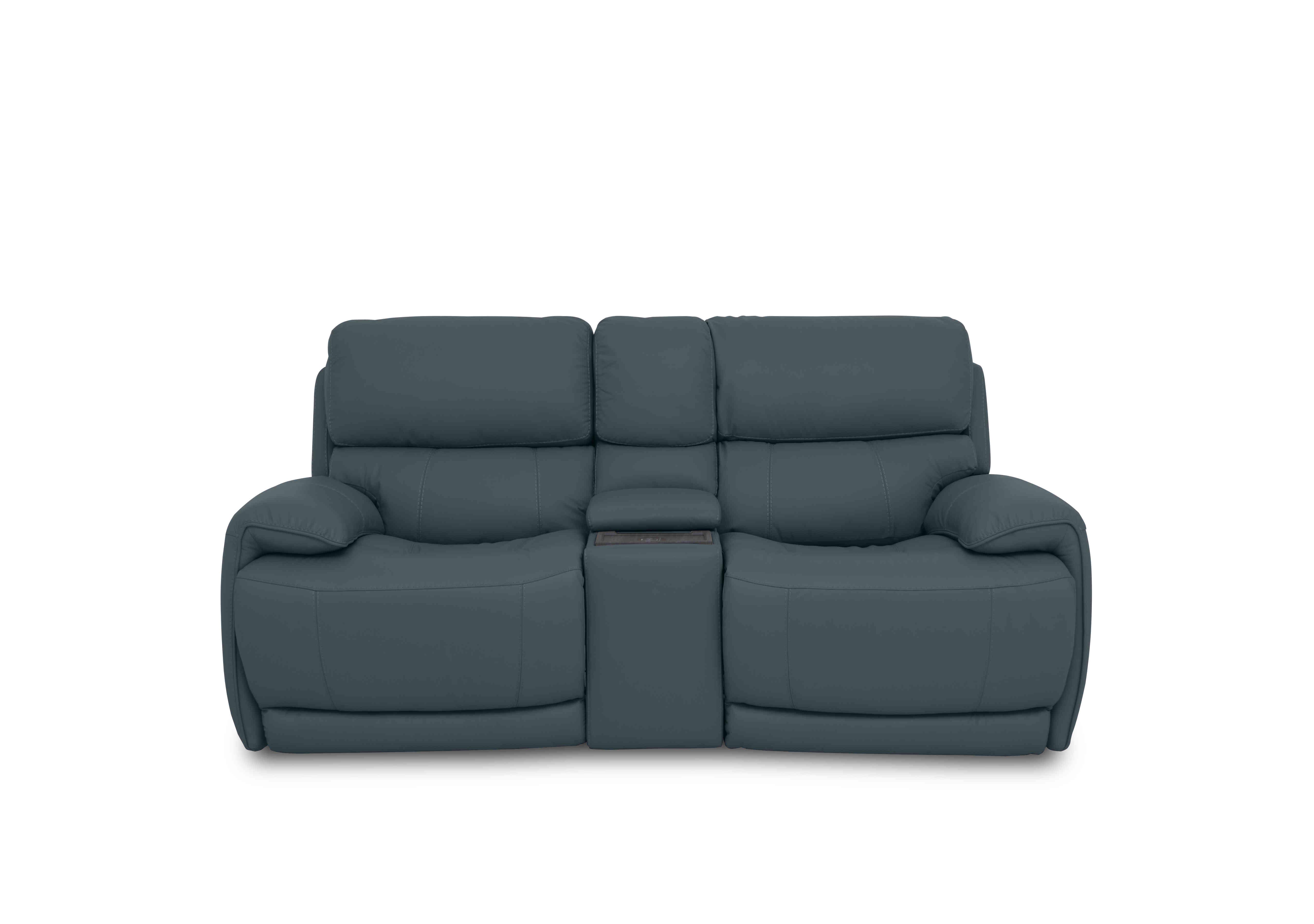 Rocco 2 Seater Leather Power Rocker Sofa with Cup Holders and Power Headrests in Bv-313e Ocean Blue on Furniture Village