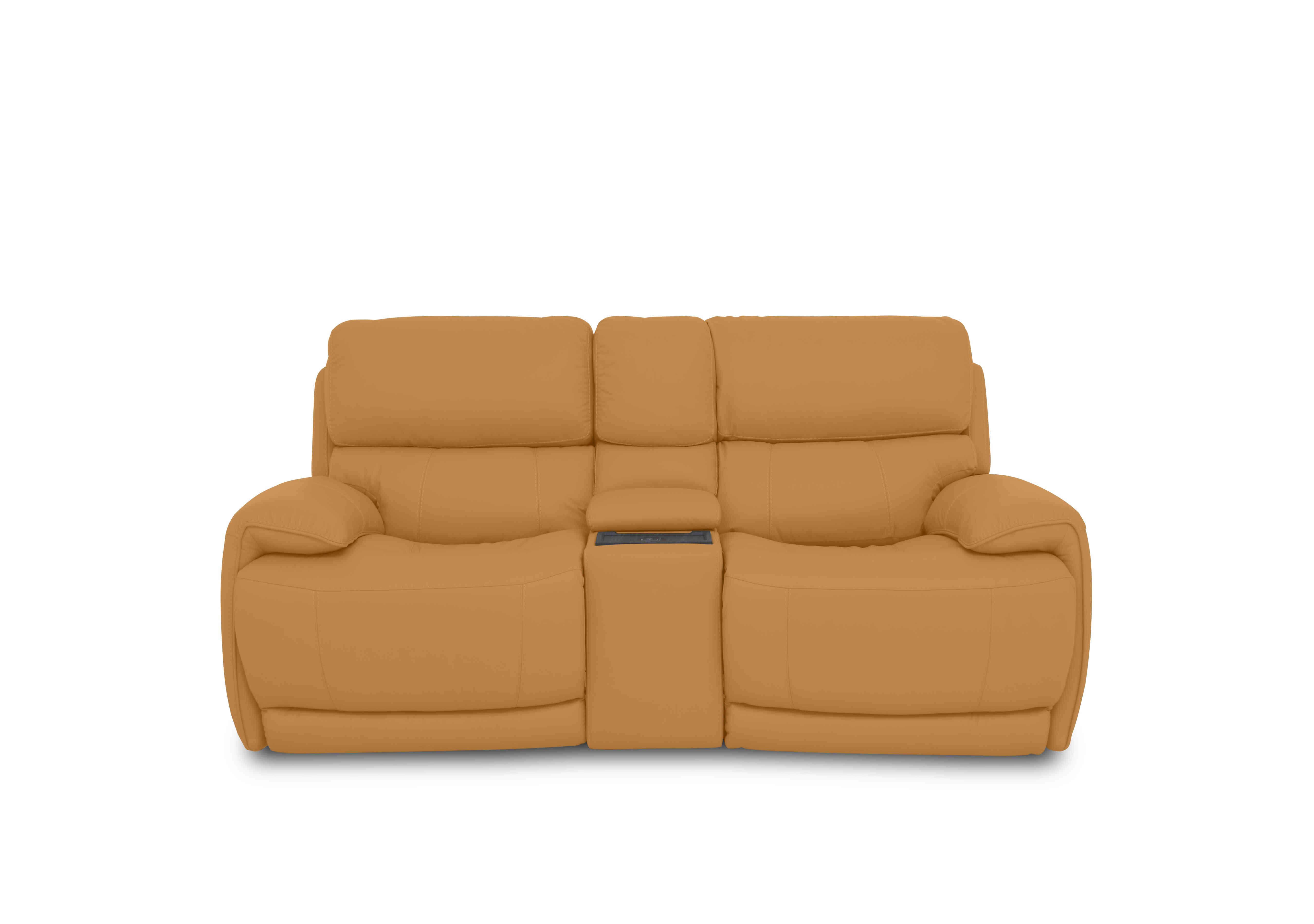 Rocco 2 Seater Leather Power Rocker Sofa with Cup Holders and Power Headrests in Bv-335e Honey Yellow on Furniture Village