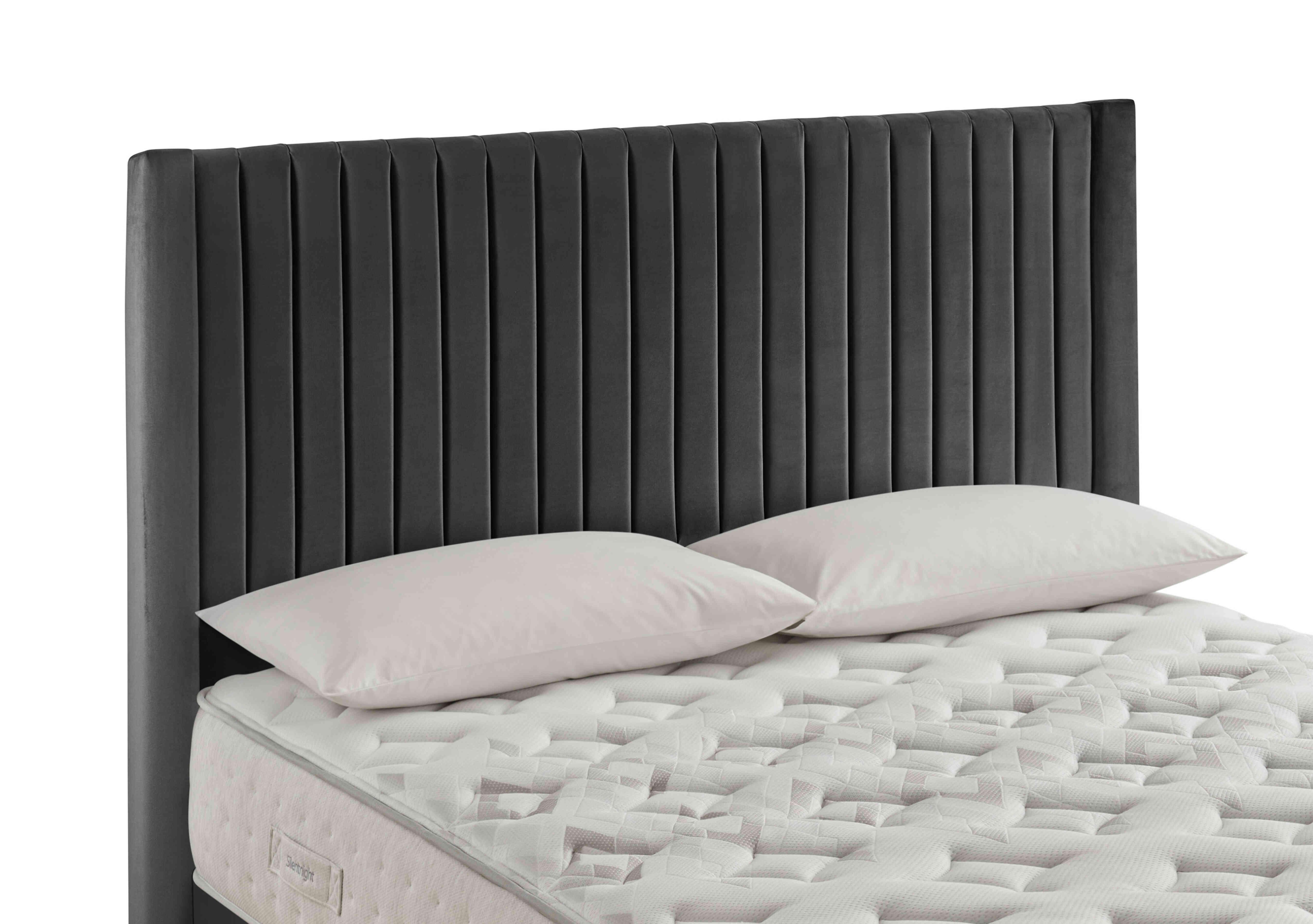 Cascade Floor Standing Headboard in Smooth Velvet Charcoal on Furniture Village