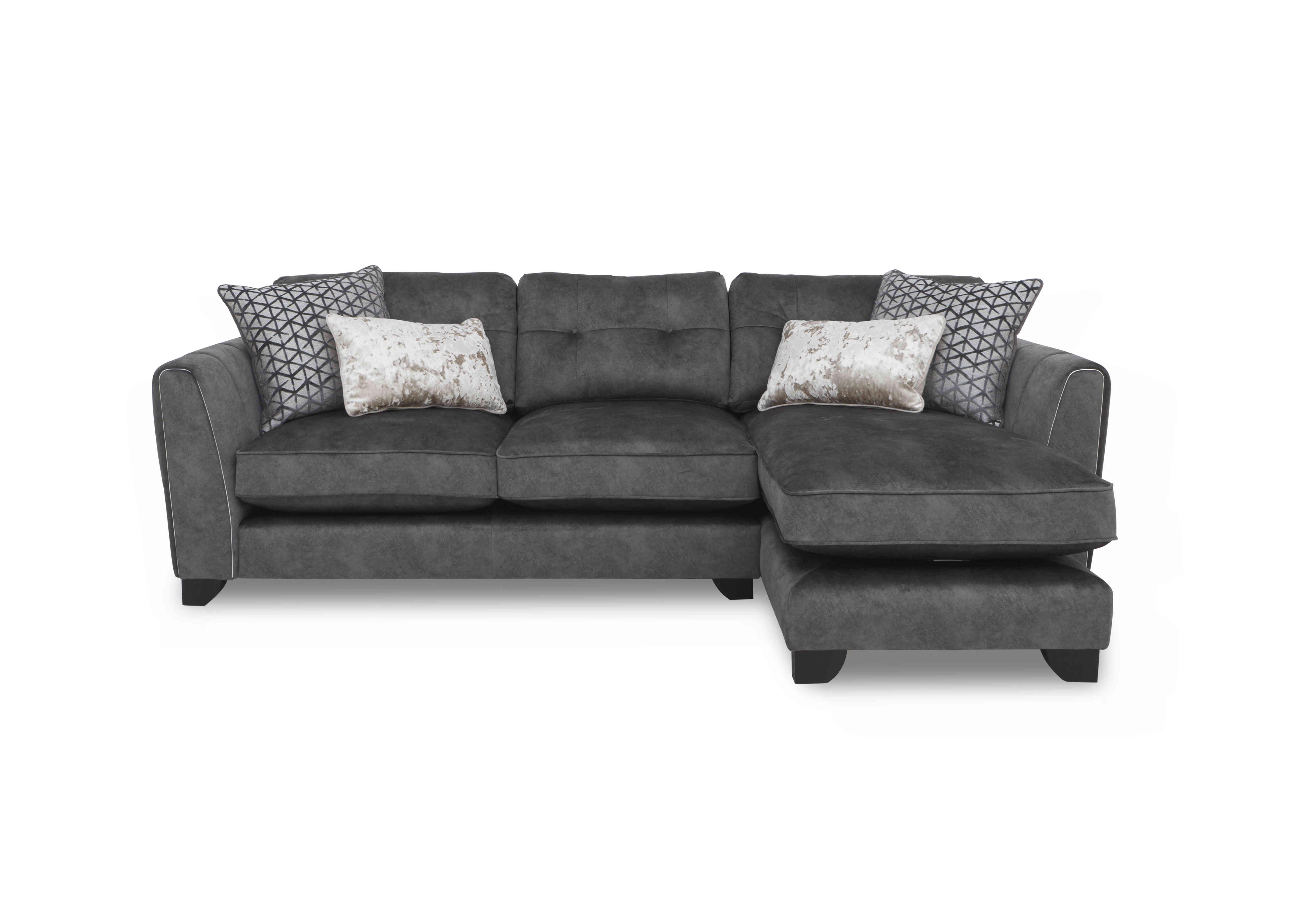 Ariana Fabric Classic Back Chaise End Sofa in Dapple Moleskin Chrome Insert on Furniture Village