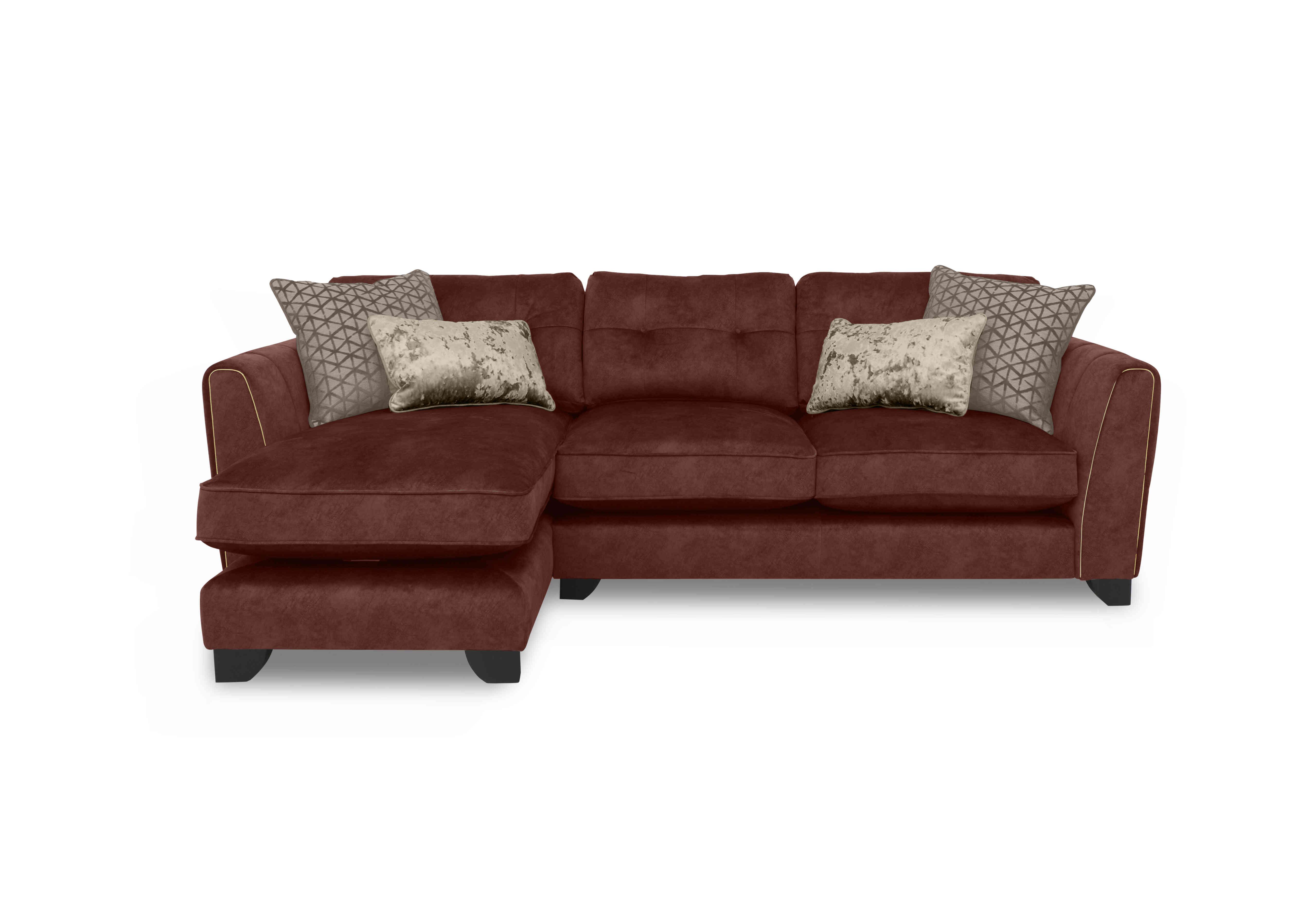 Ariana Fabric Classic Back Chaise End Sofa in Dapple Oxblood Brass Insert on Furniture Village