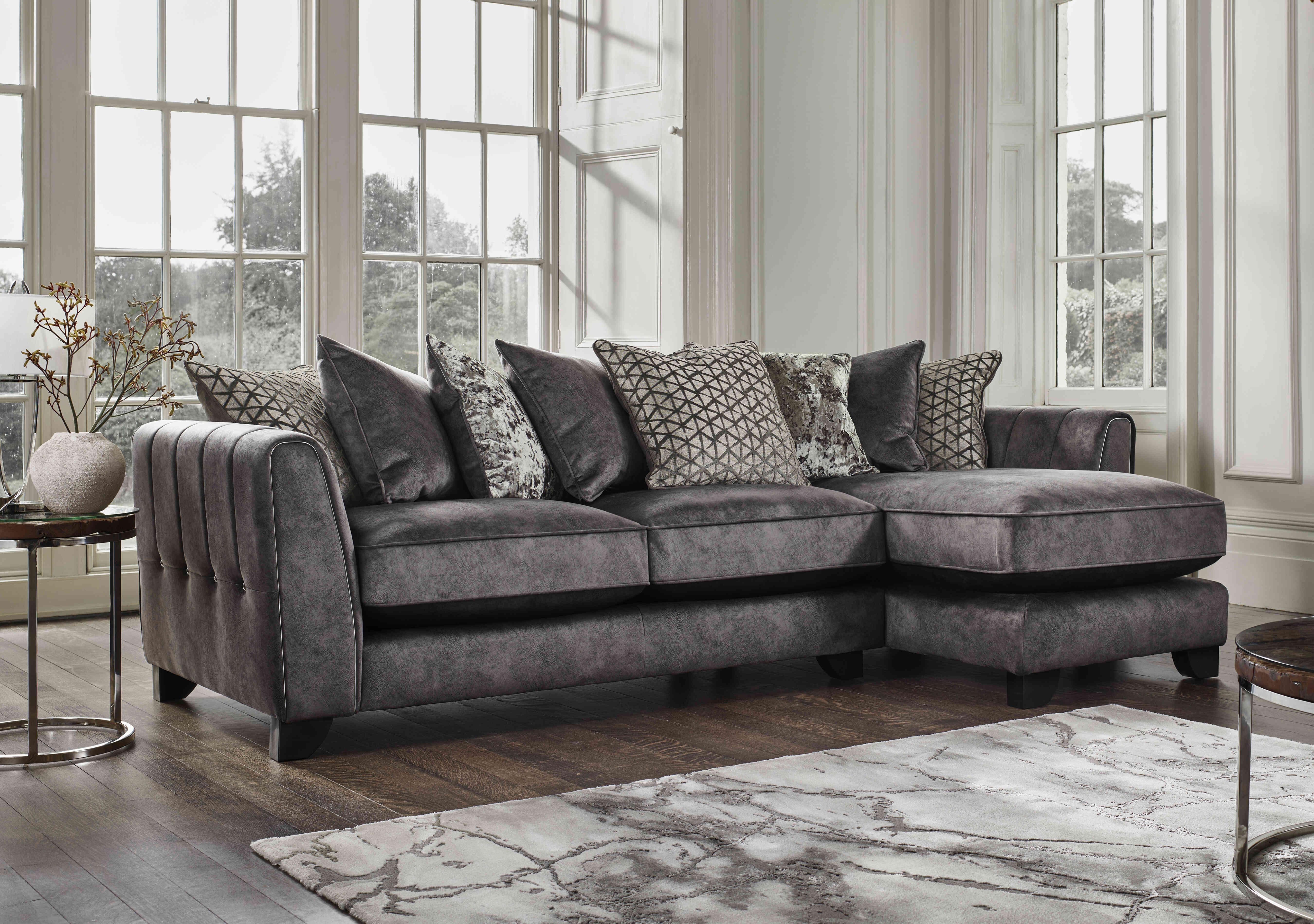 Ariana Fabric Pillow Back Chaise End Sofa in  on Furniture Village