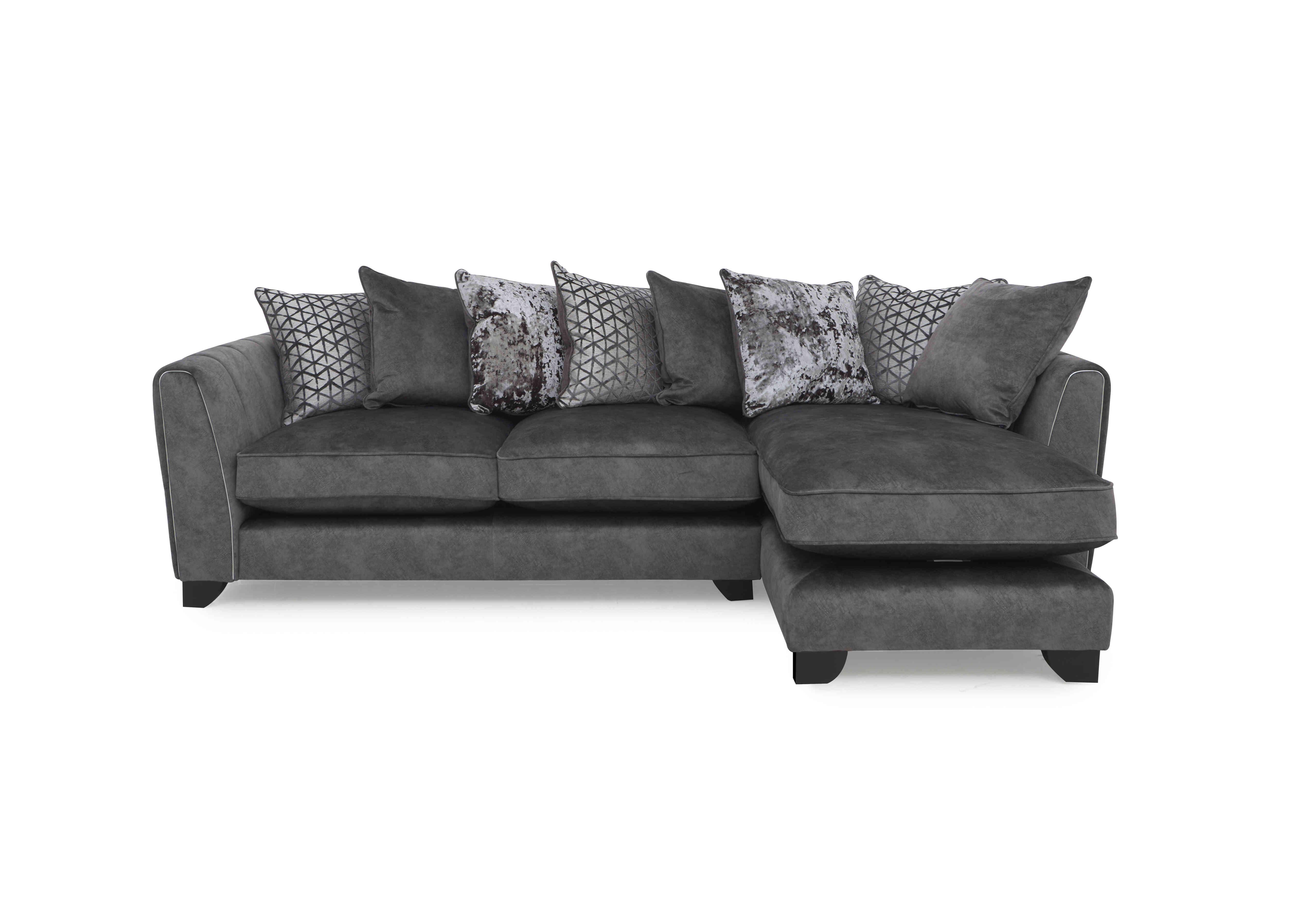 Ariana Fabric Pillow Back Chaise End Sofa in Dapple Moleskin Chrome Insert on Furniture Village