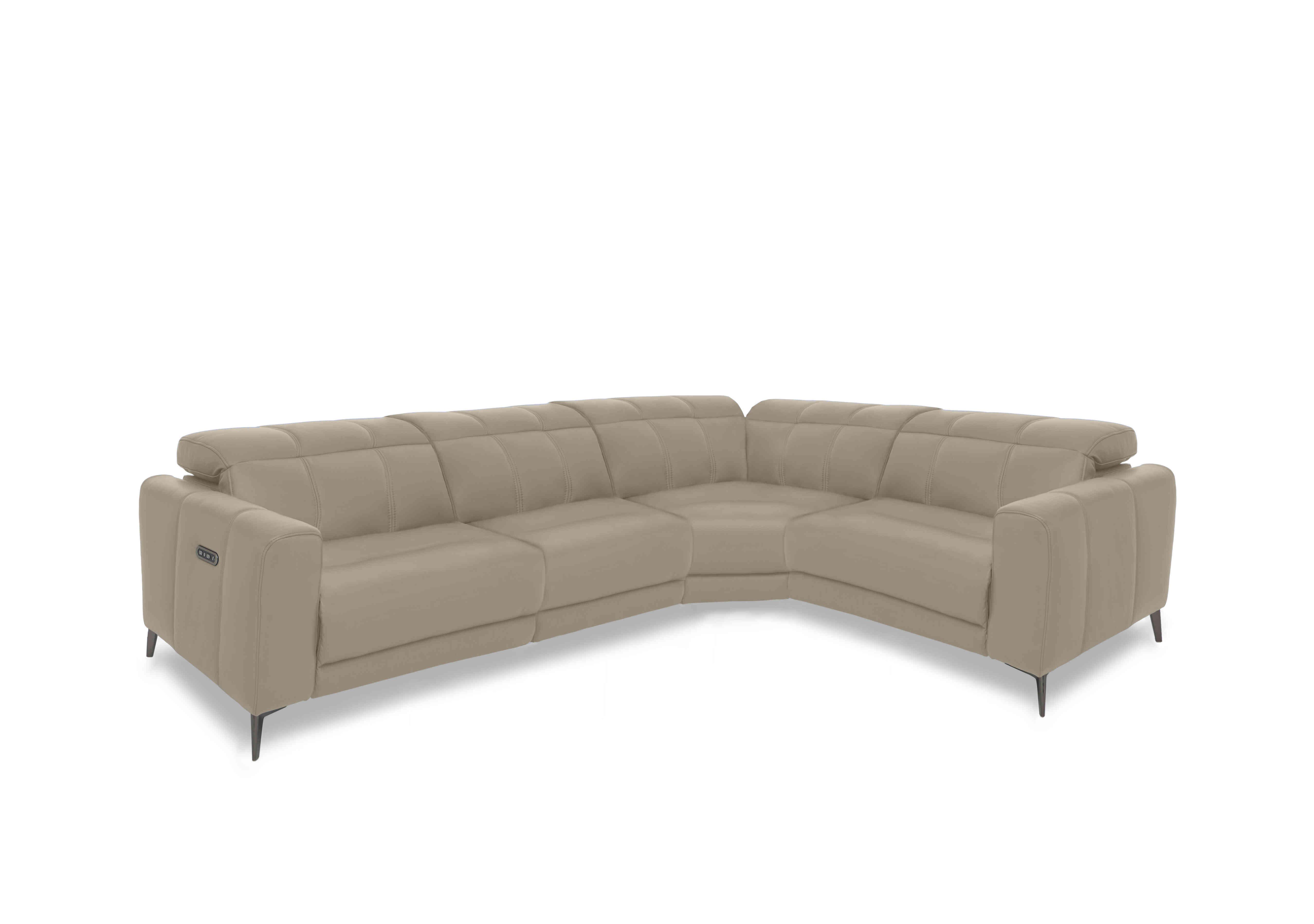 Ezra Leather Power Recliner Corner Sofa with Power Headrests in Cat-40/08 Oyster on Furniture Village