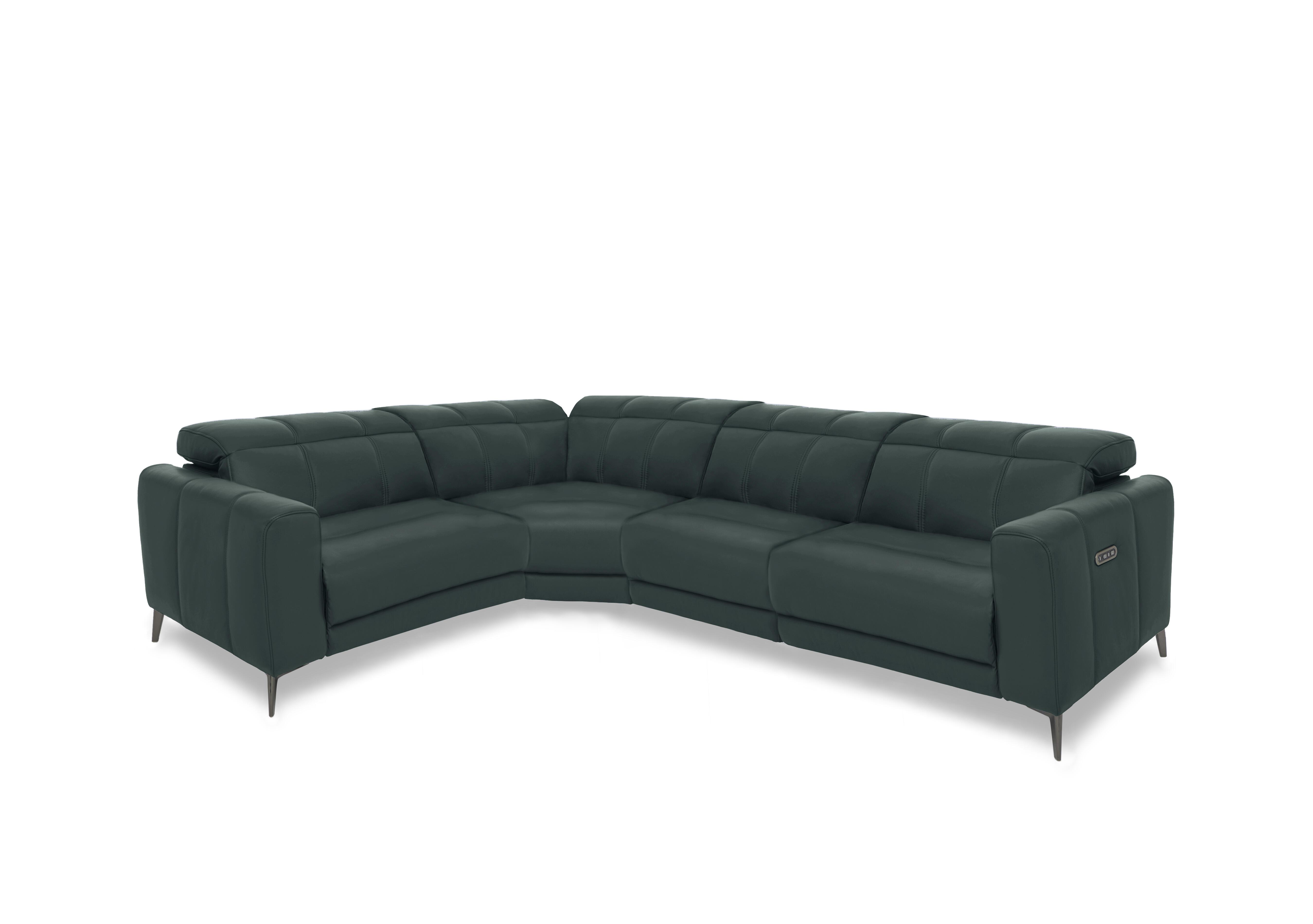 Ezra Leather Power Recliner Corner Sofa with Power Headrests in Cat-40/09 Peacock on Furniture Village