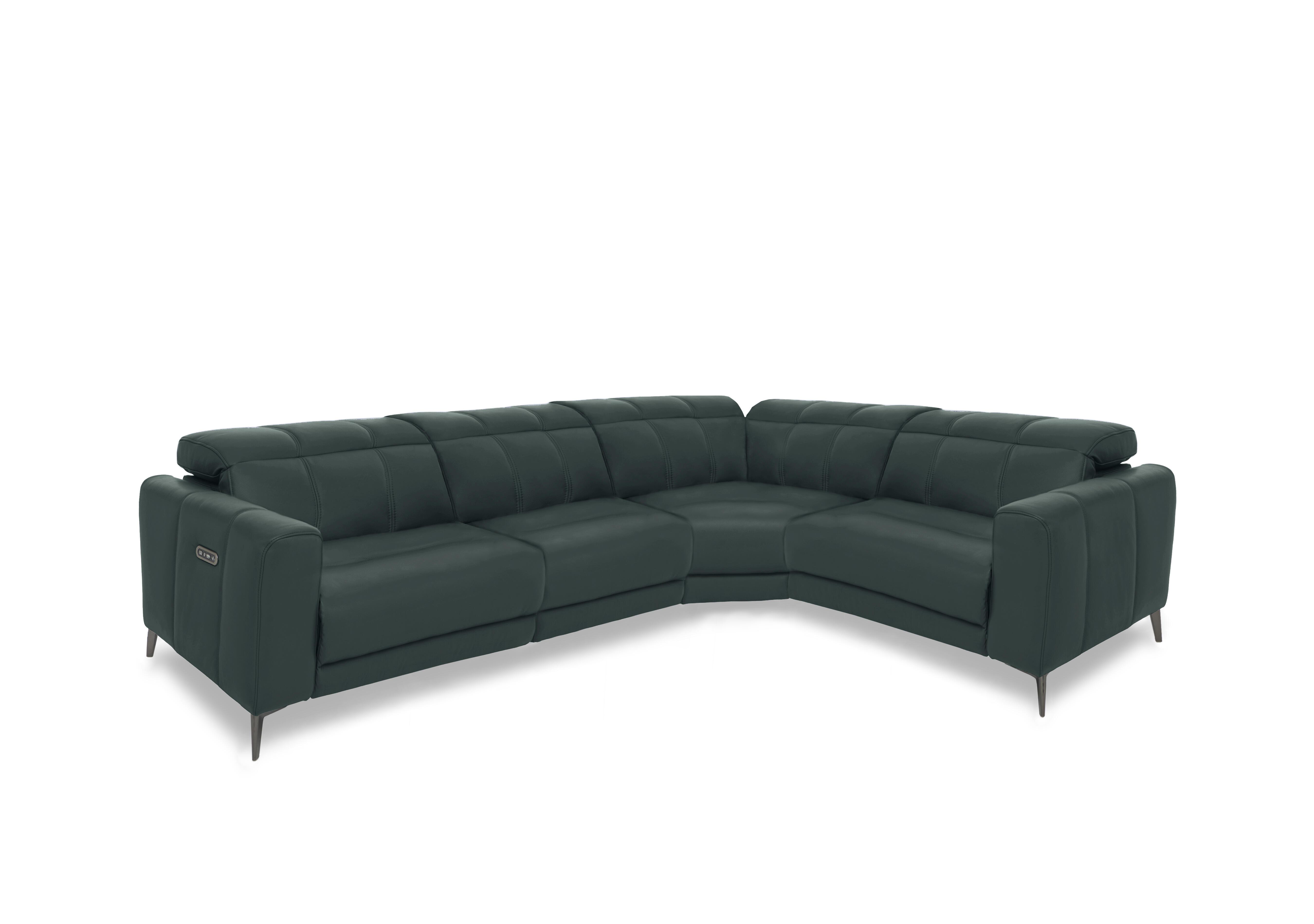 Ezra Leather Power Recliner Corner Sofa with Power Headrests in Cat-40/09 Peacock on Furniture Village