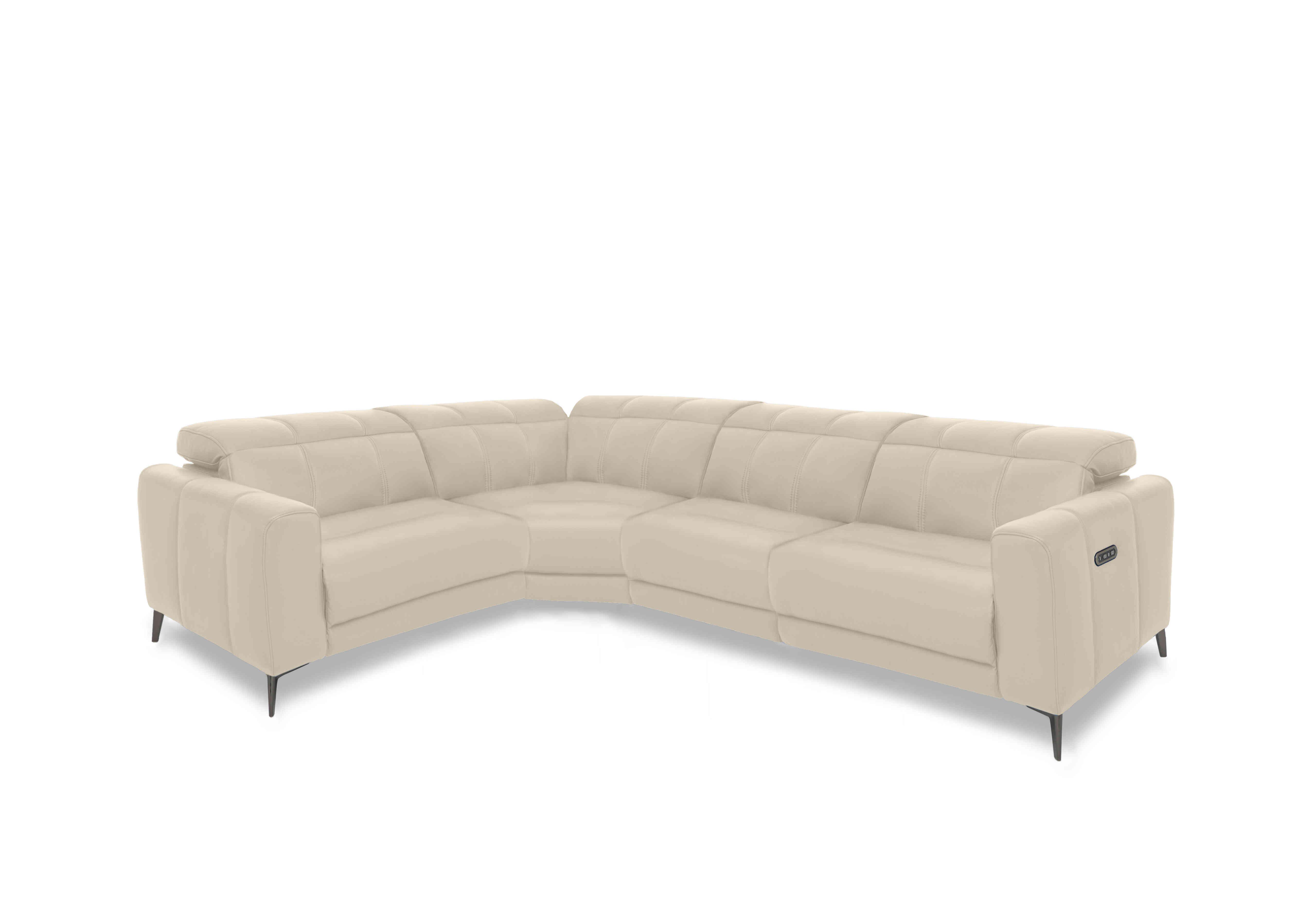 Ezra Leather Power Recliner Corner Sofa with Power Headrests in Cat-60/05 Bone China on Furniture Village