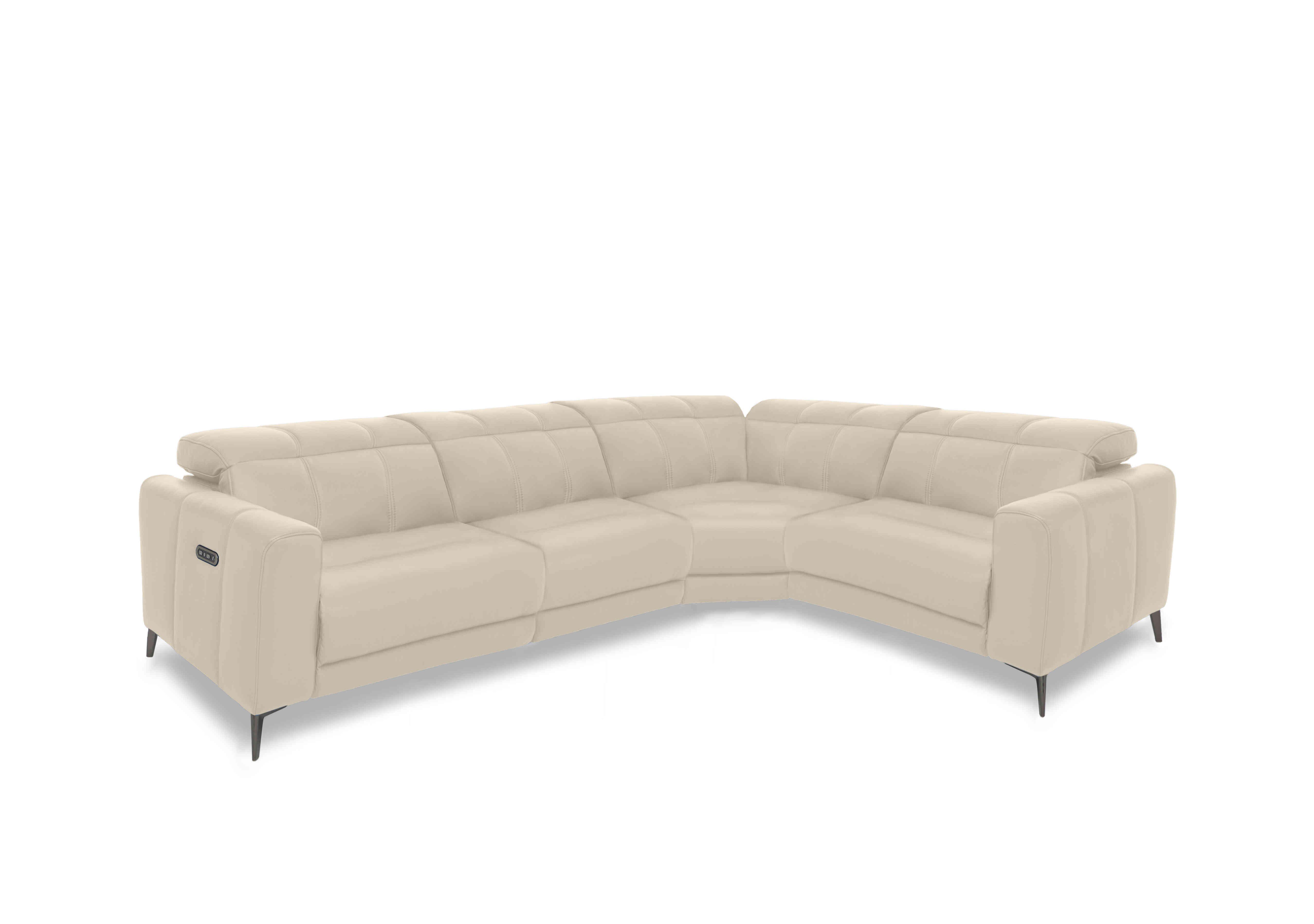 Ezra Leather Power Recliner Corner Sofa with Power Headrests in Cat-60/05 Bone China on Furniture Village