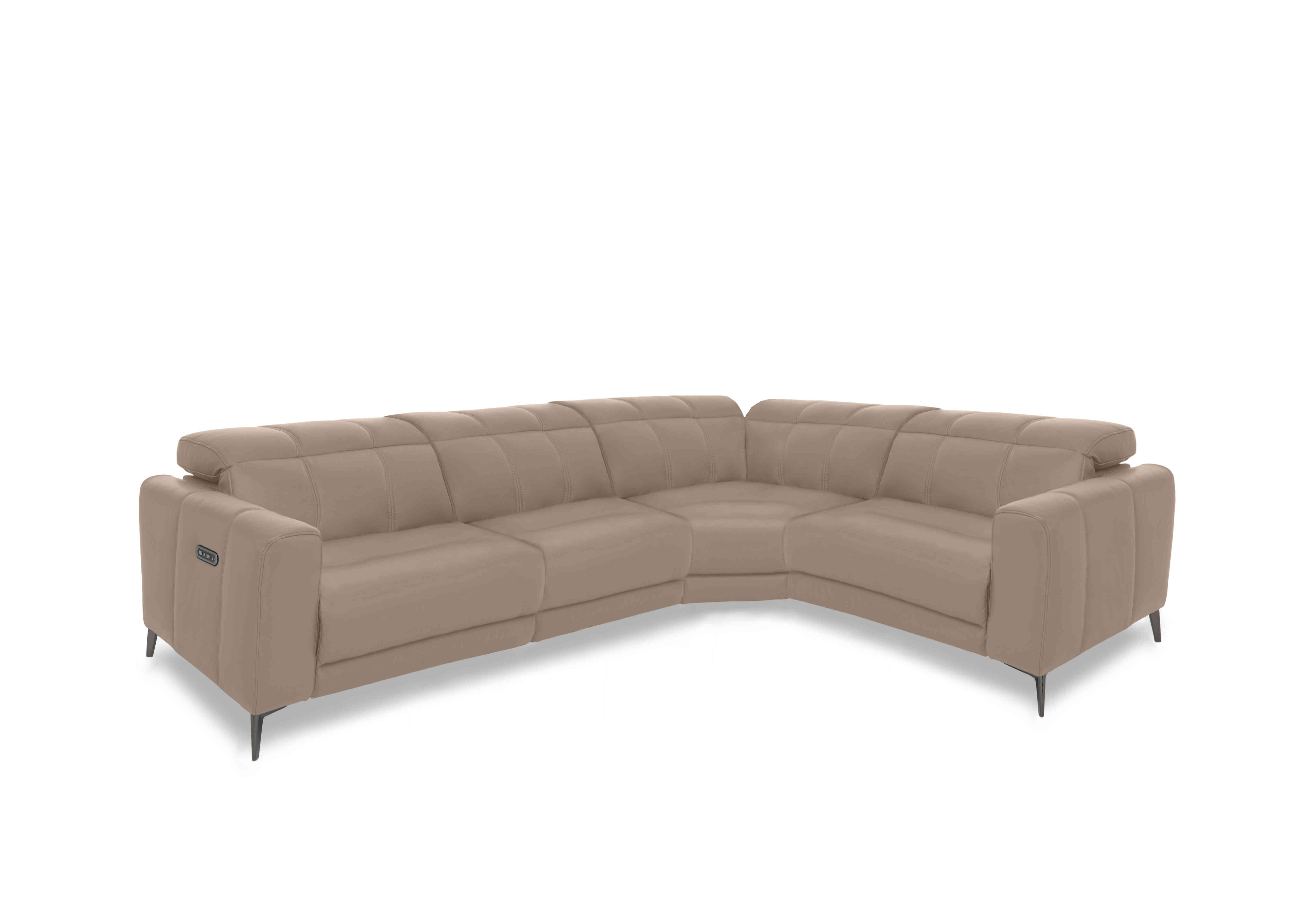 Ezra Leather Power Recliner Corner Sofa with Power Headrests in Cat-60/06 Barley on Furniture Village