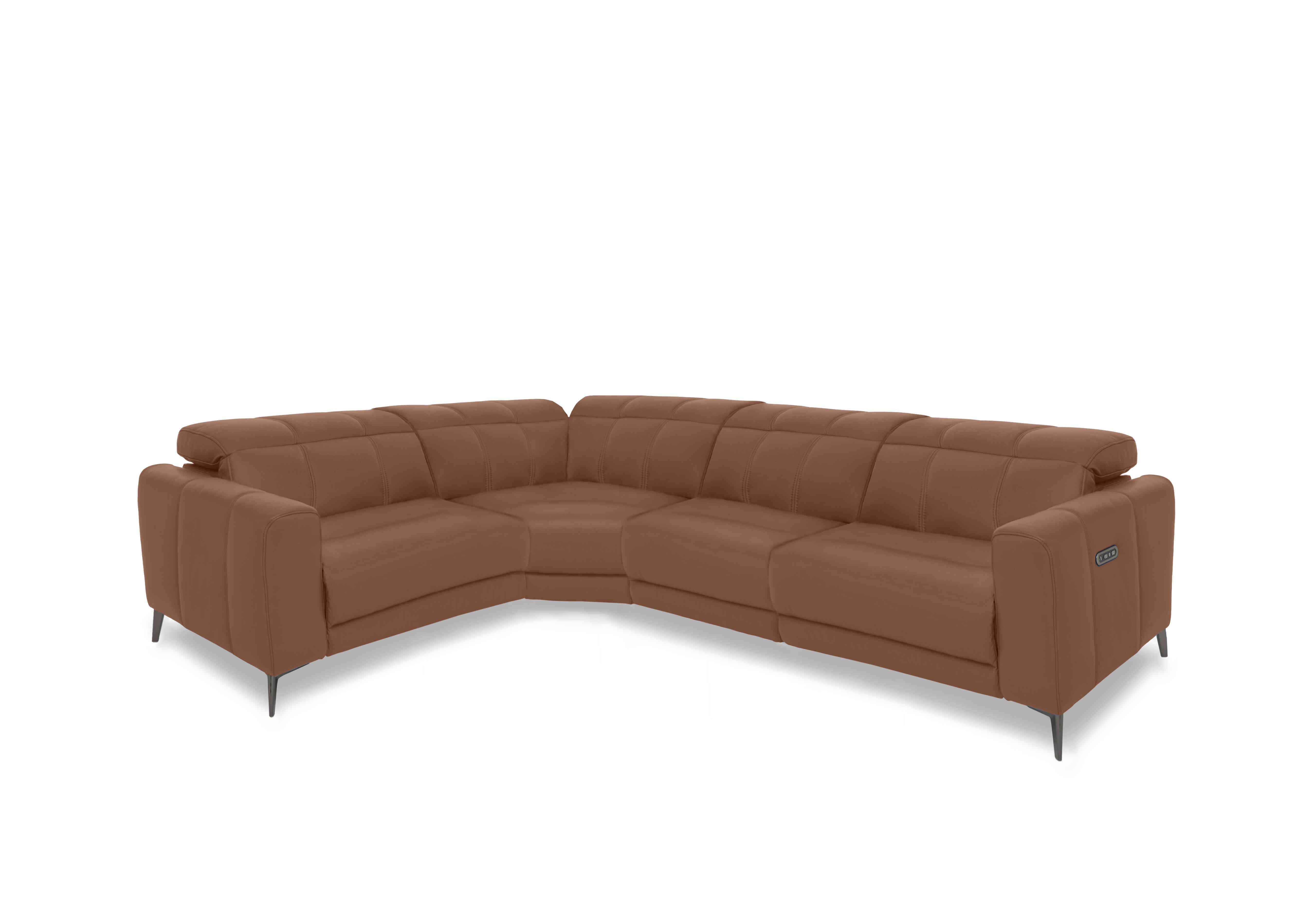 Ezra Leather Power Recliner Corner Sofa with Power Headrests in Cat-60/07 Butterscotch on Furniture Village