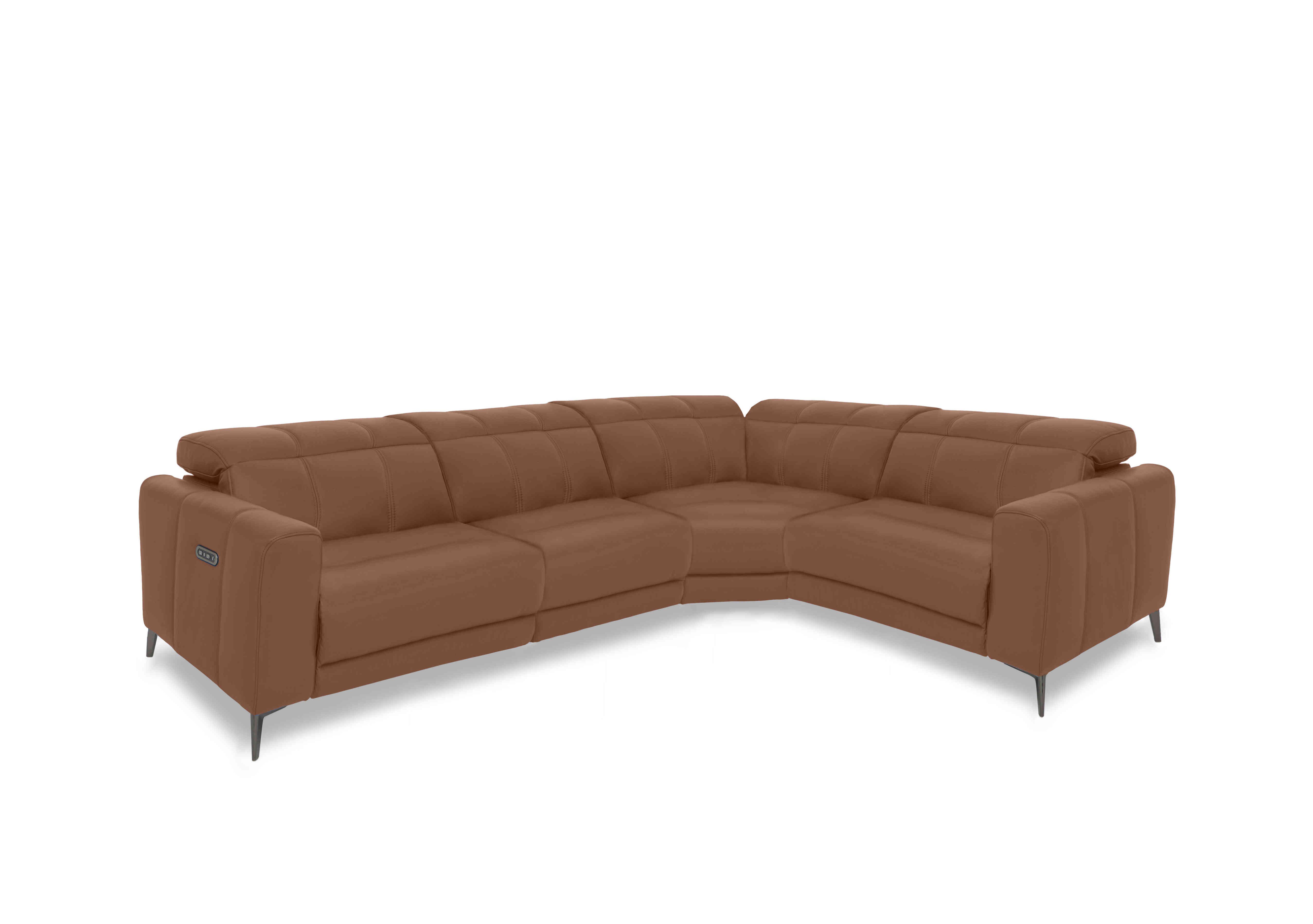 Ezra Leather Power Recliner Corner Sofa with Power Headrests in Cat-60/07 Butterscotch on Furniture Village