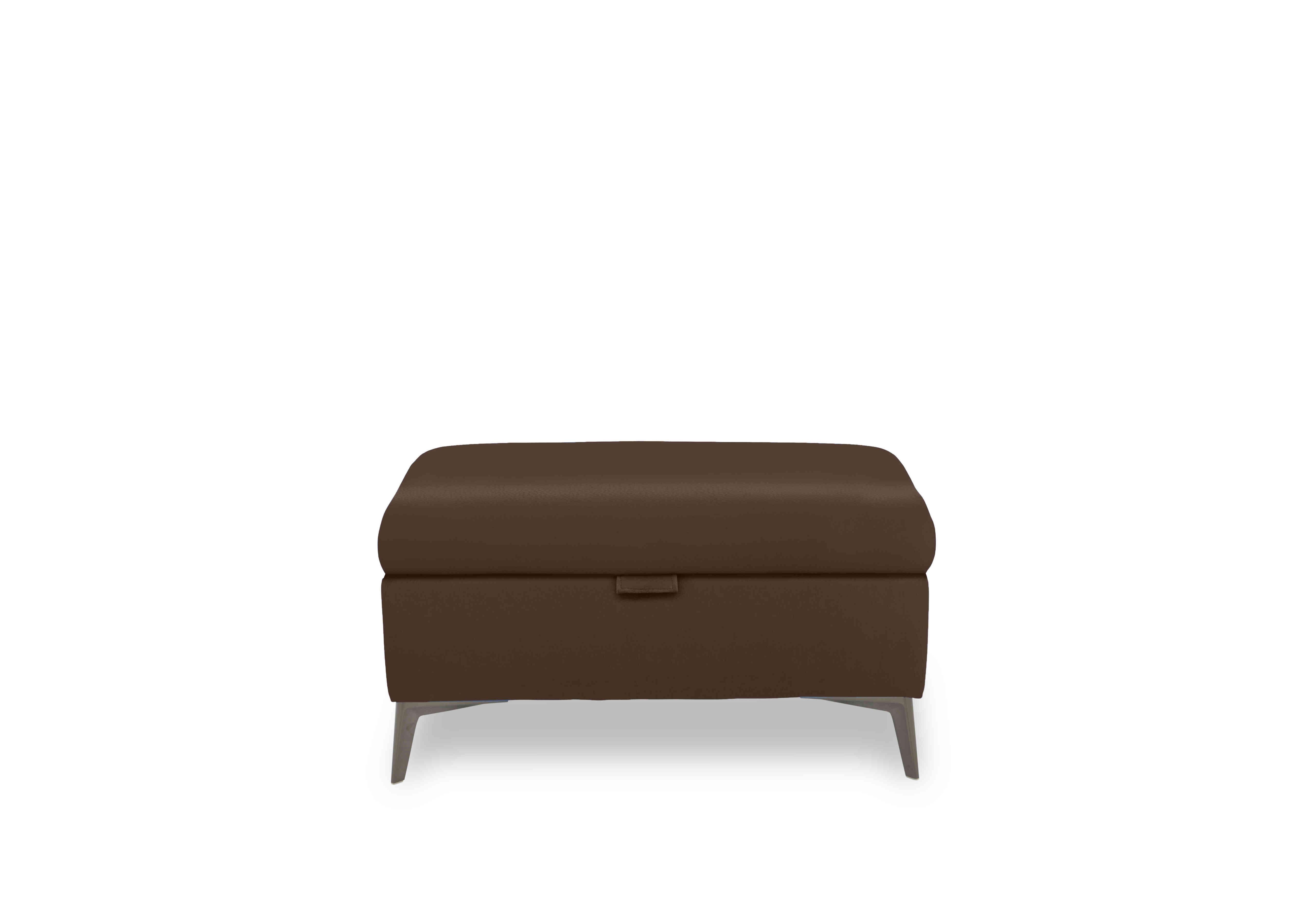 Ezra Leather Storage Footstool in Cat-60/08 Chocolate on Furniture Village