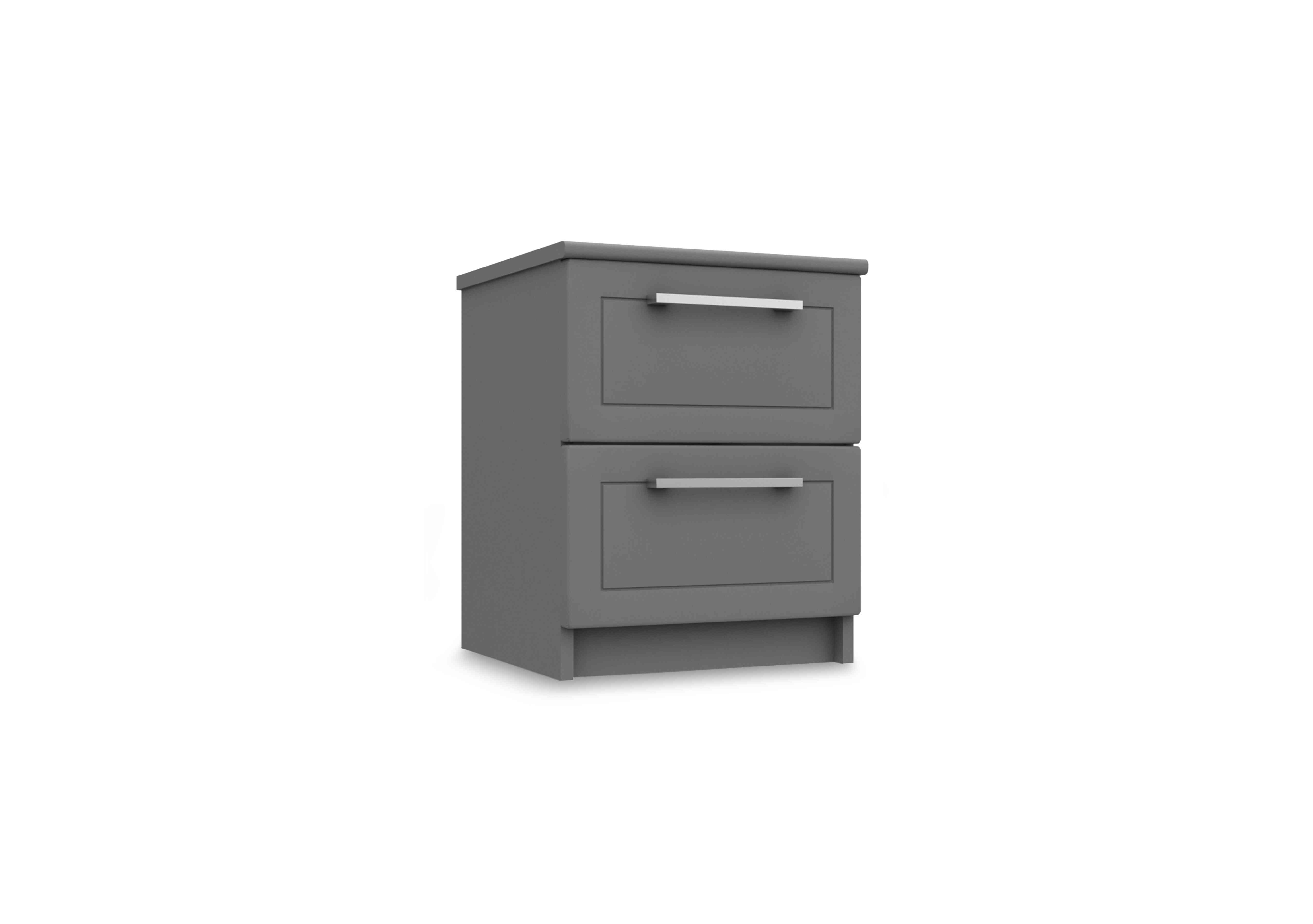 Bexley 2 Drawer Bedside Cabinet in Dust Grey Gloss on Furniture Village