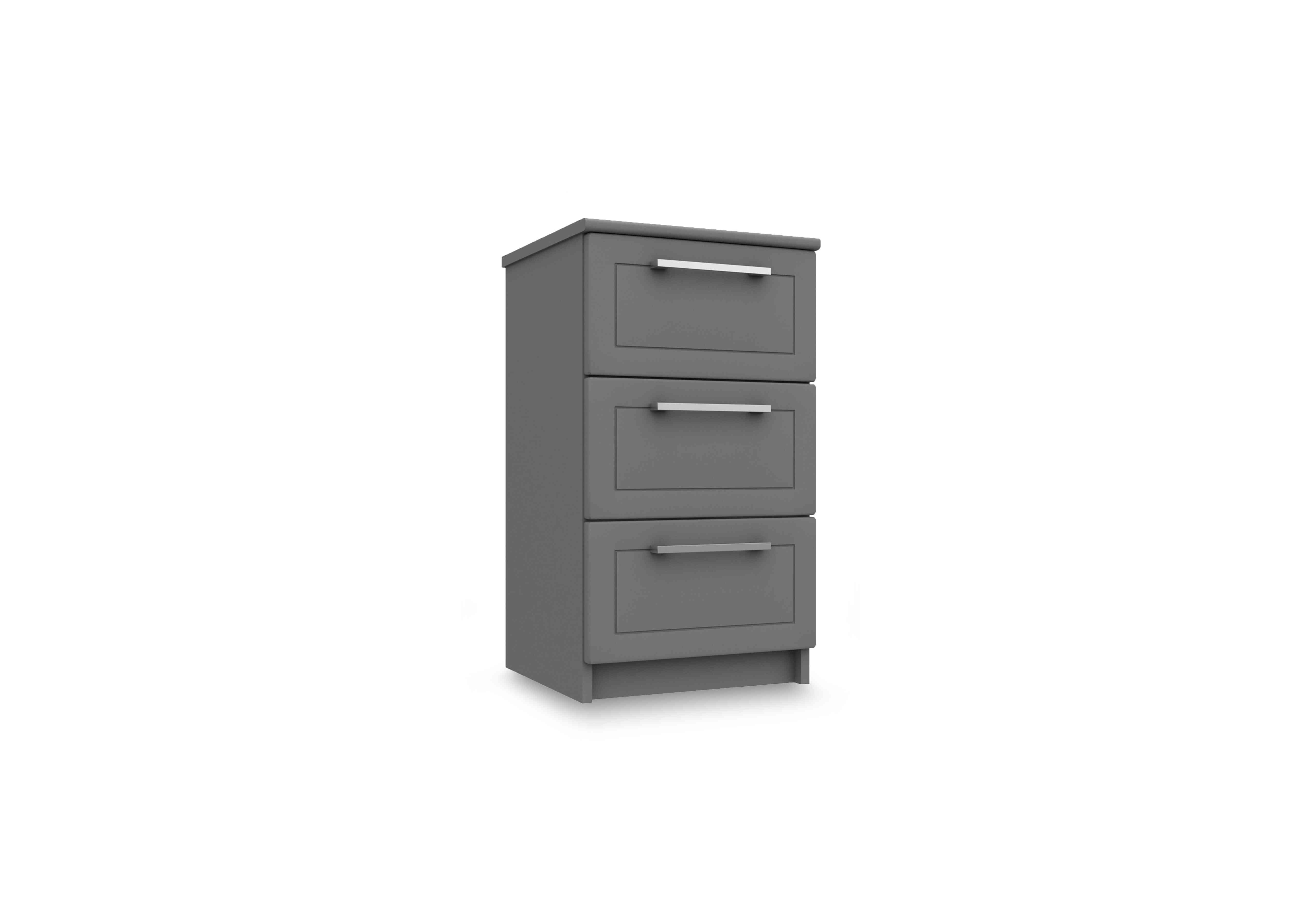 Bexley 3 Drawer Bedside Cabinet in Dust Grey Gloss on Furniture Village