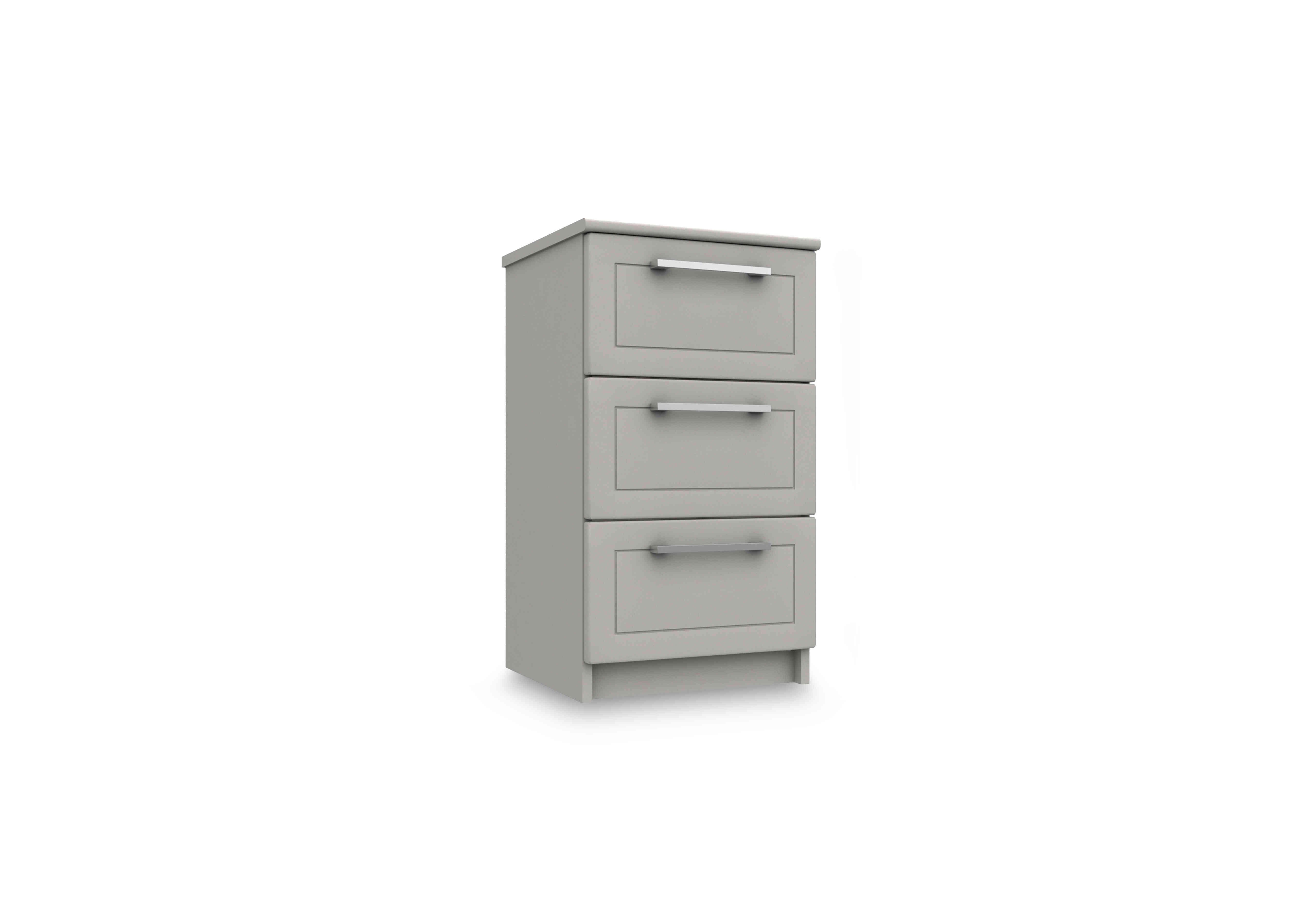 Bexley 3 Drawer Bedside Cabinet in Light Grey Gloss on Furniture Village