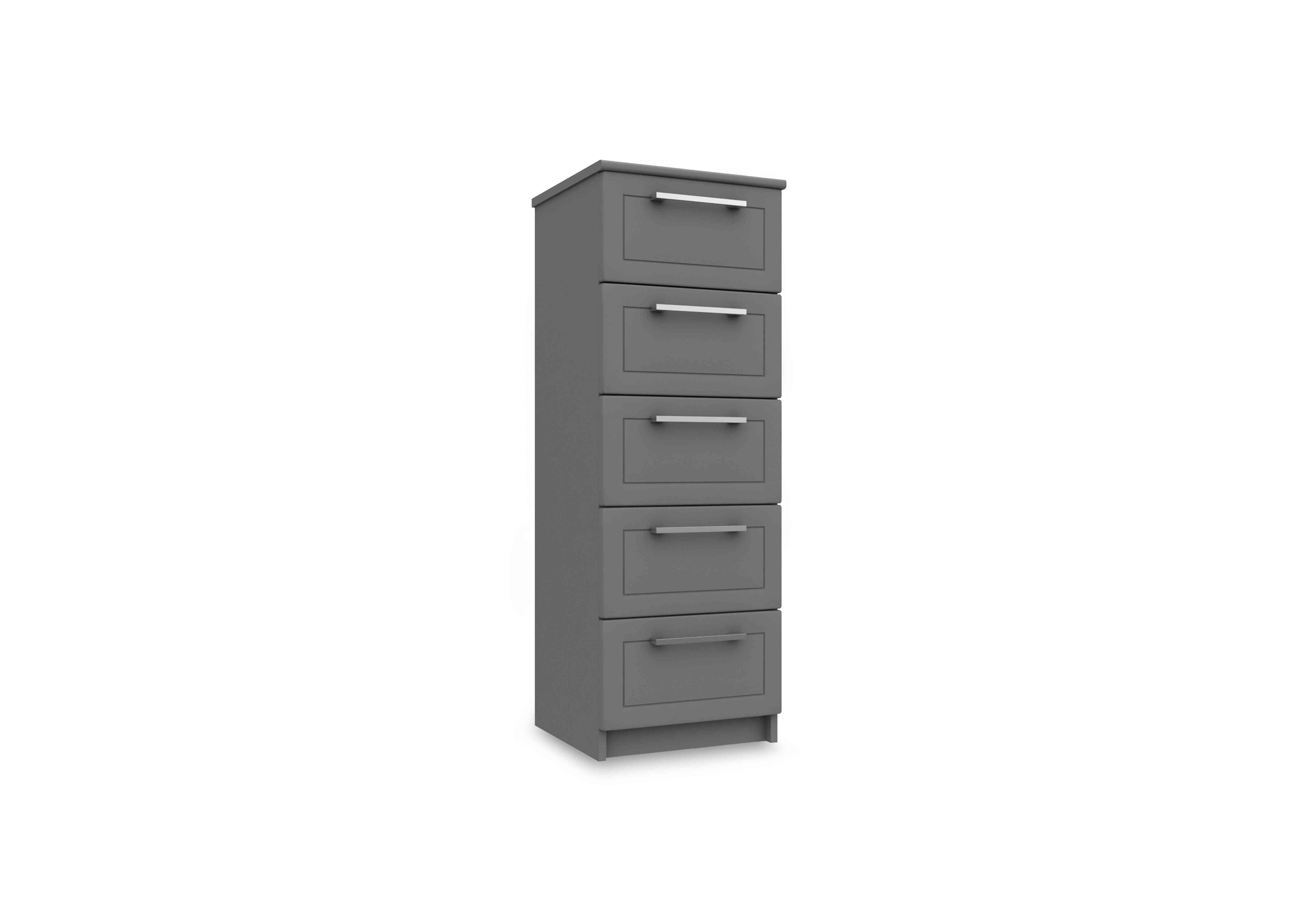 Bexley 5 Drawer Tall Boy in Dust Grey Gloss on Furniture Village