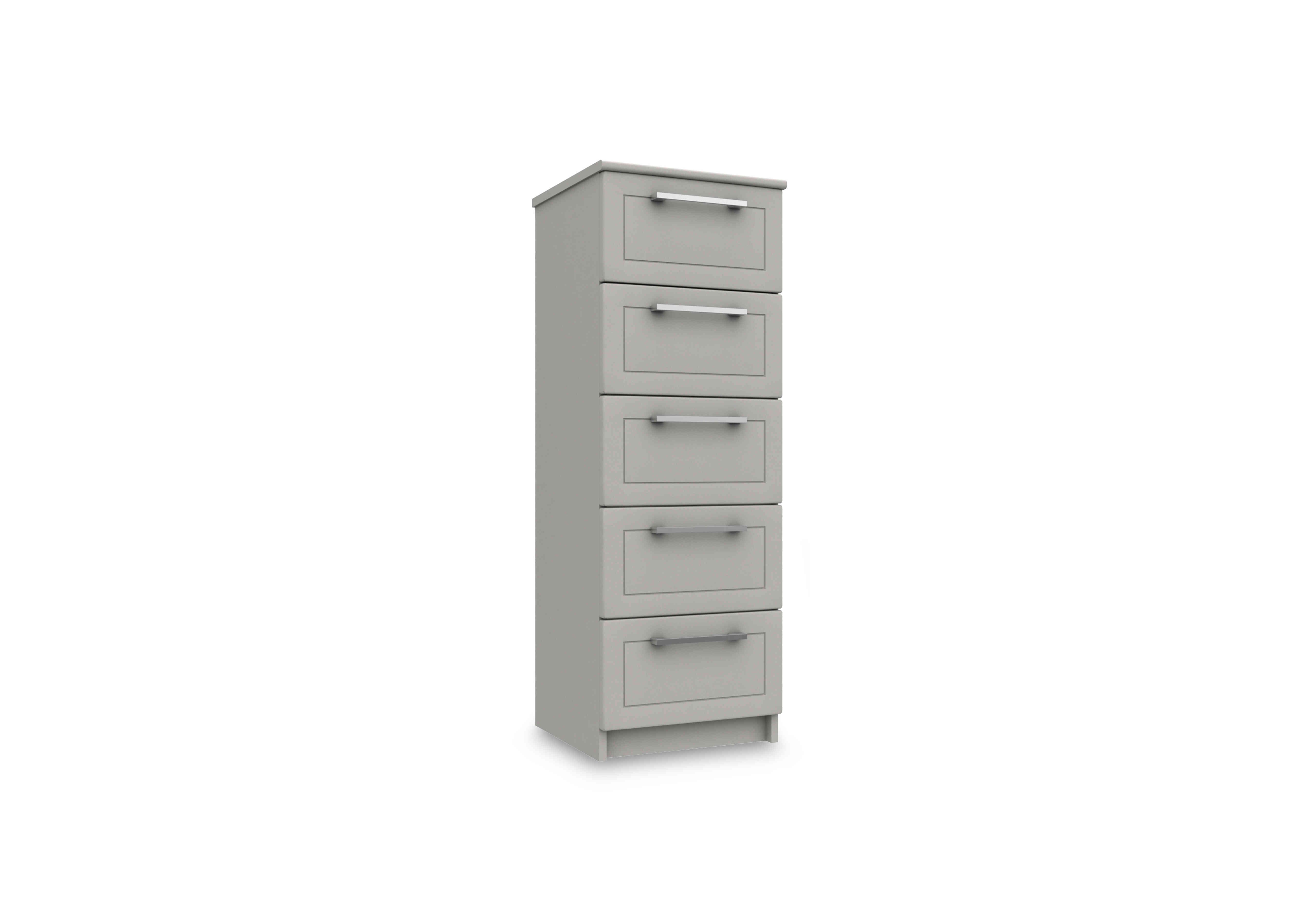 Bexley 5 Drawer Tall Boy in Light Grey Gloss on Furniture Village