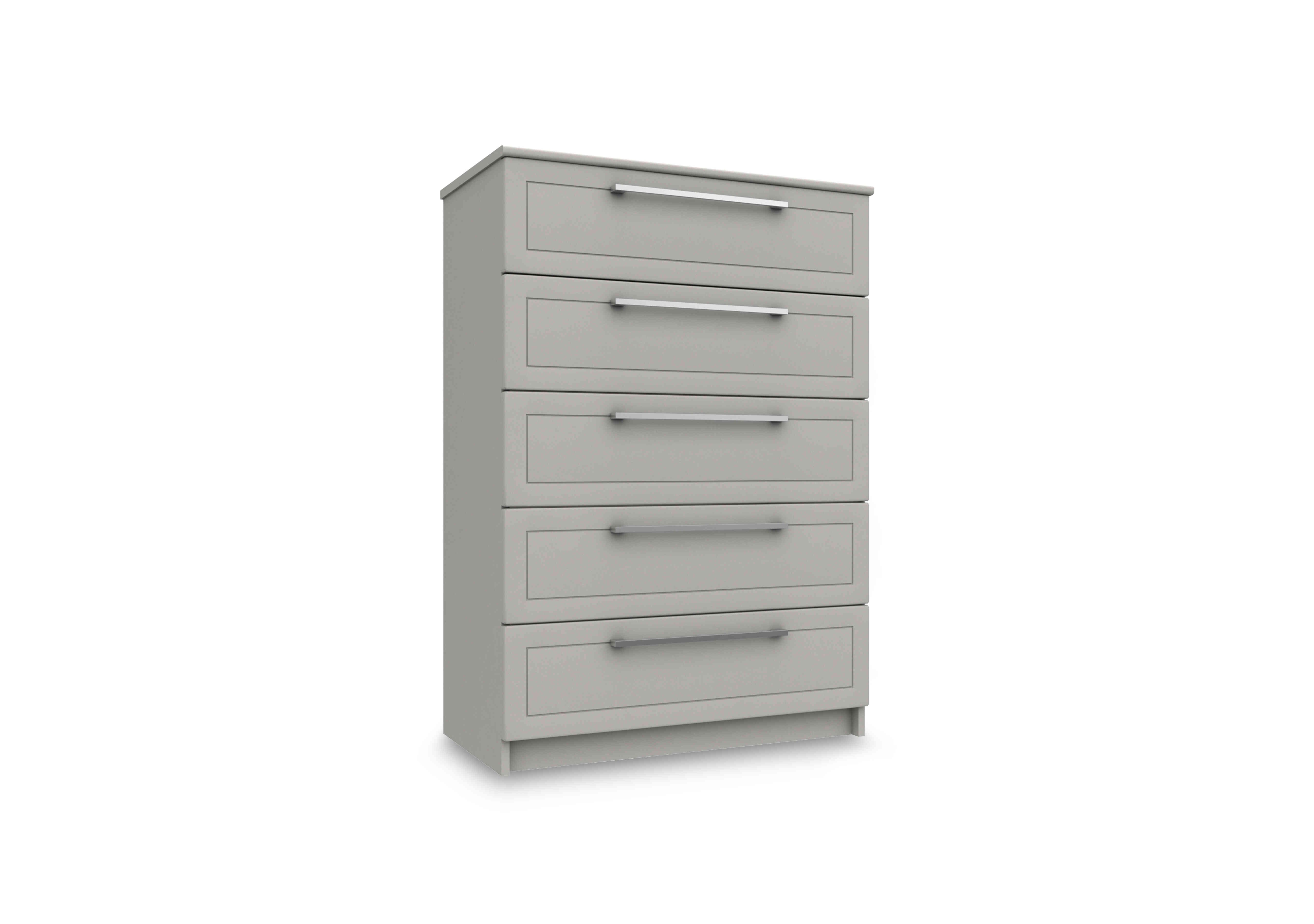 Bexley 5 Drawer Chest in Light Grey Gloss on Furniture Village