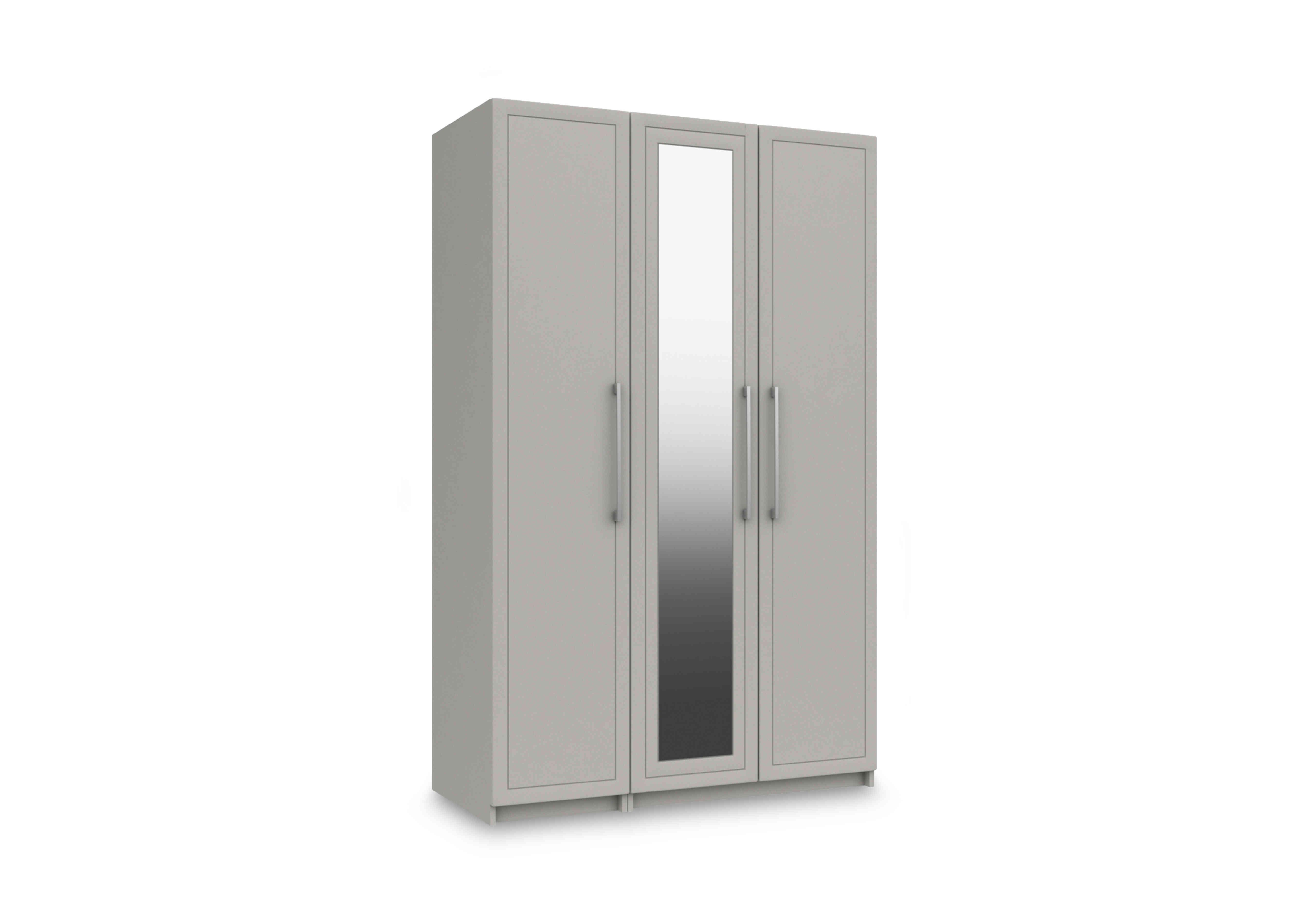 Bexley 3 Door Wardrobe with Mirror Door in Light Grey Gloss on Furniture Village