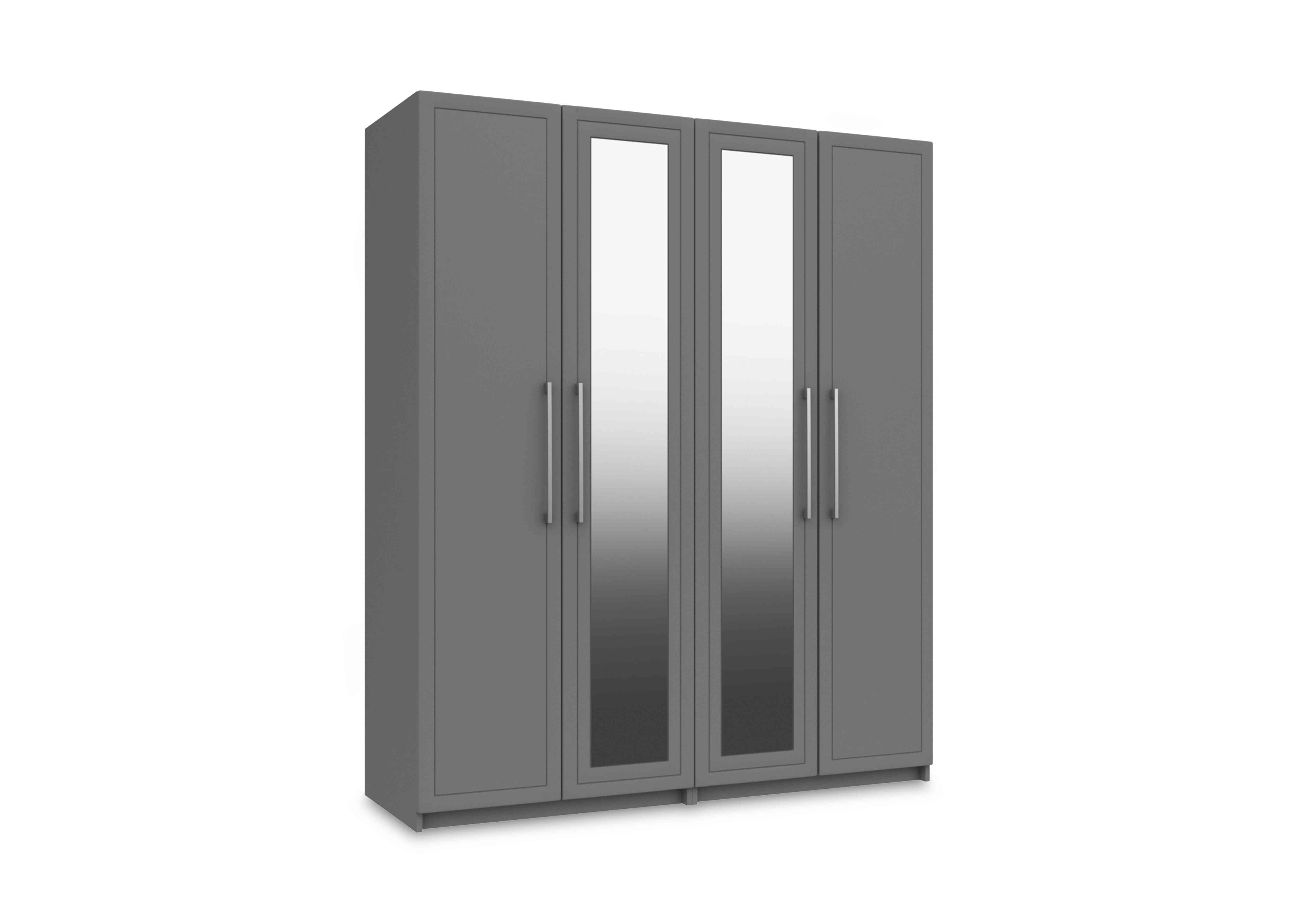 Bexley 4 Door Wardrobe With 2 Mirror Doors in Dust Grey Gloss on Furniture Village