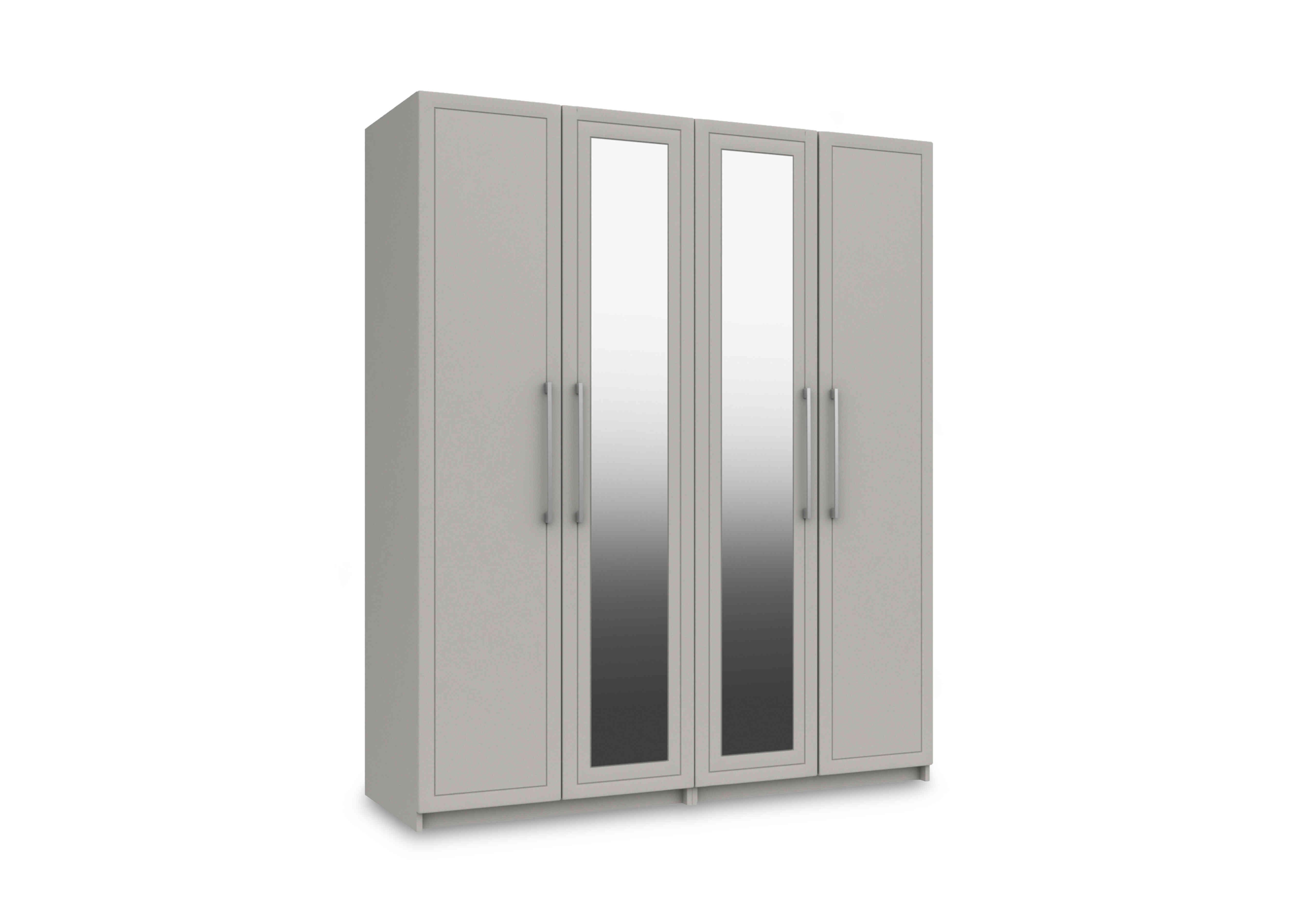 Bexley 4 Door Wardrobe With 2 Mirror Doors in Light Grey Gloss on Furniture Village