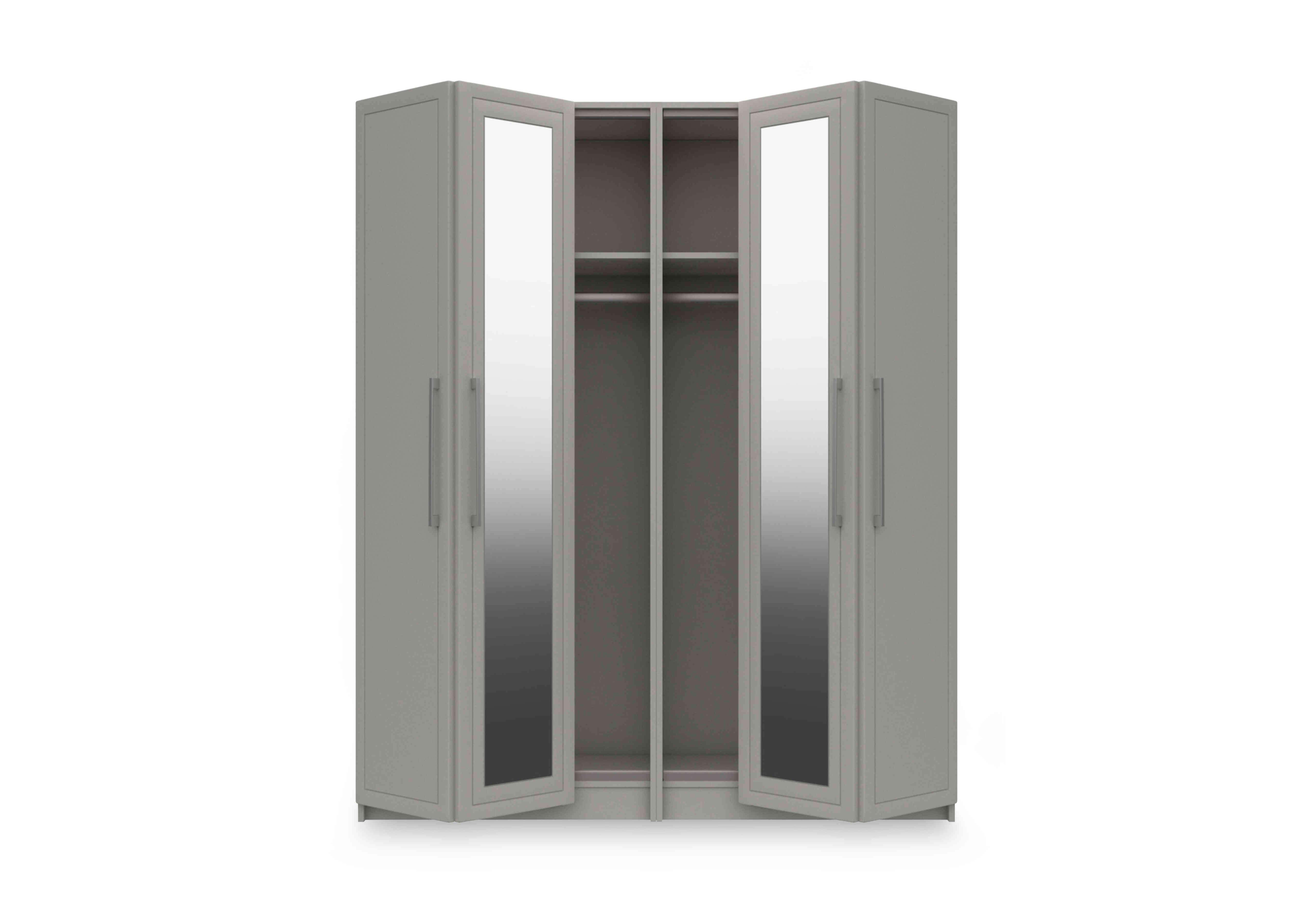 Bexley 4 Door Bifold Wardrobe with 2 Mirror Doors in Light Grey Gloss on Furniture Village