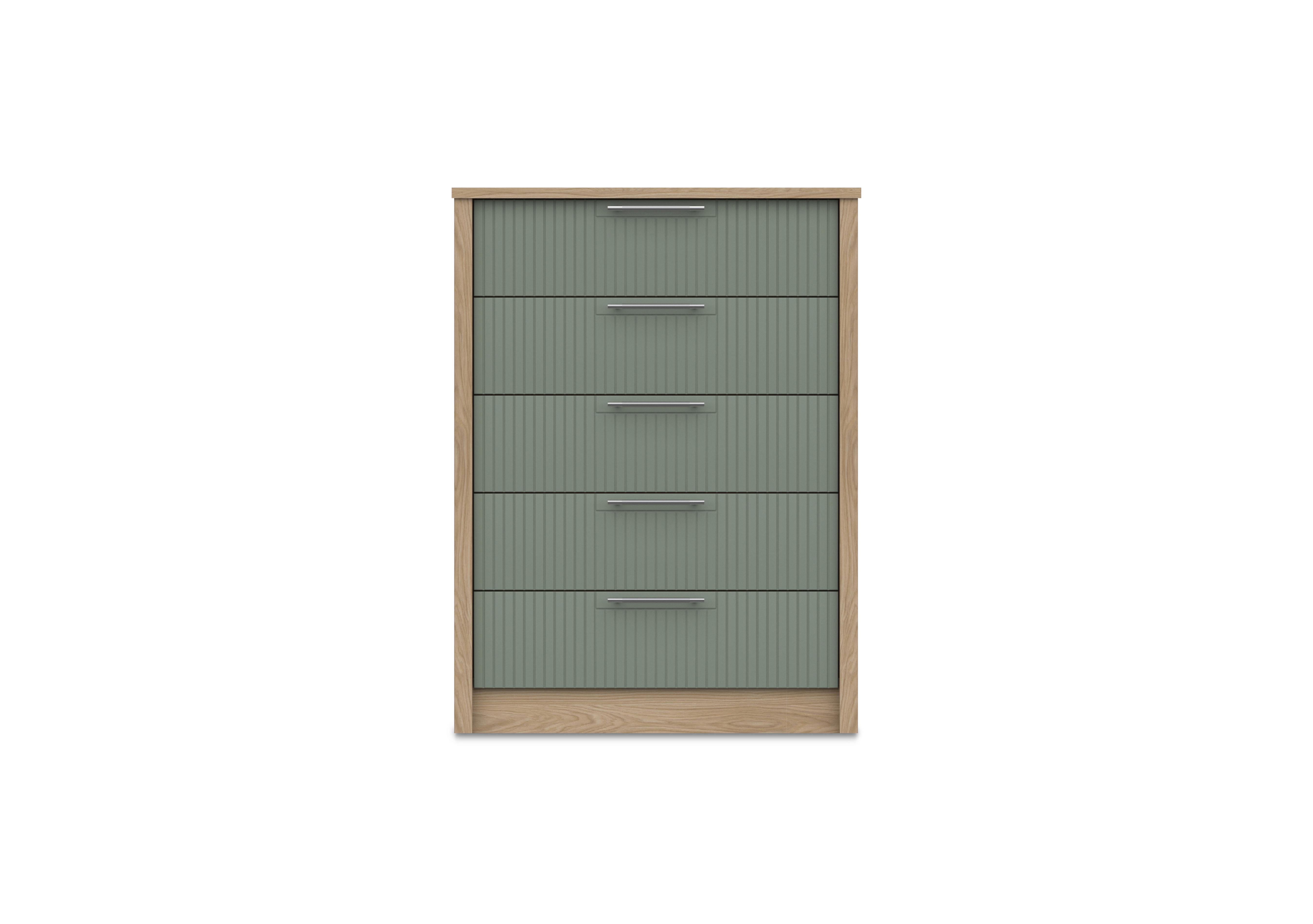 Chelsea 5 Drawer Chest with Silver Handles in Soft Fern on Furniture Village