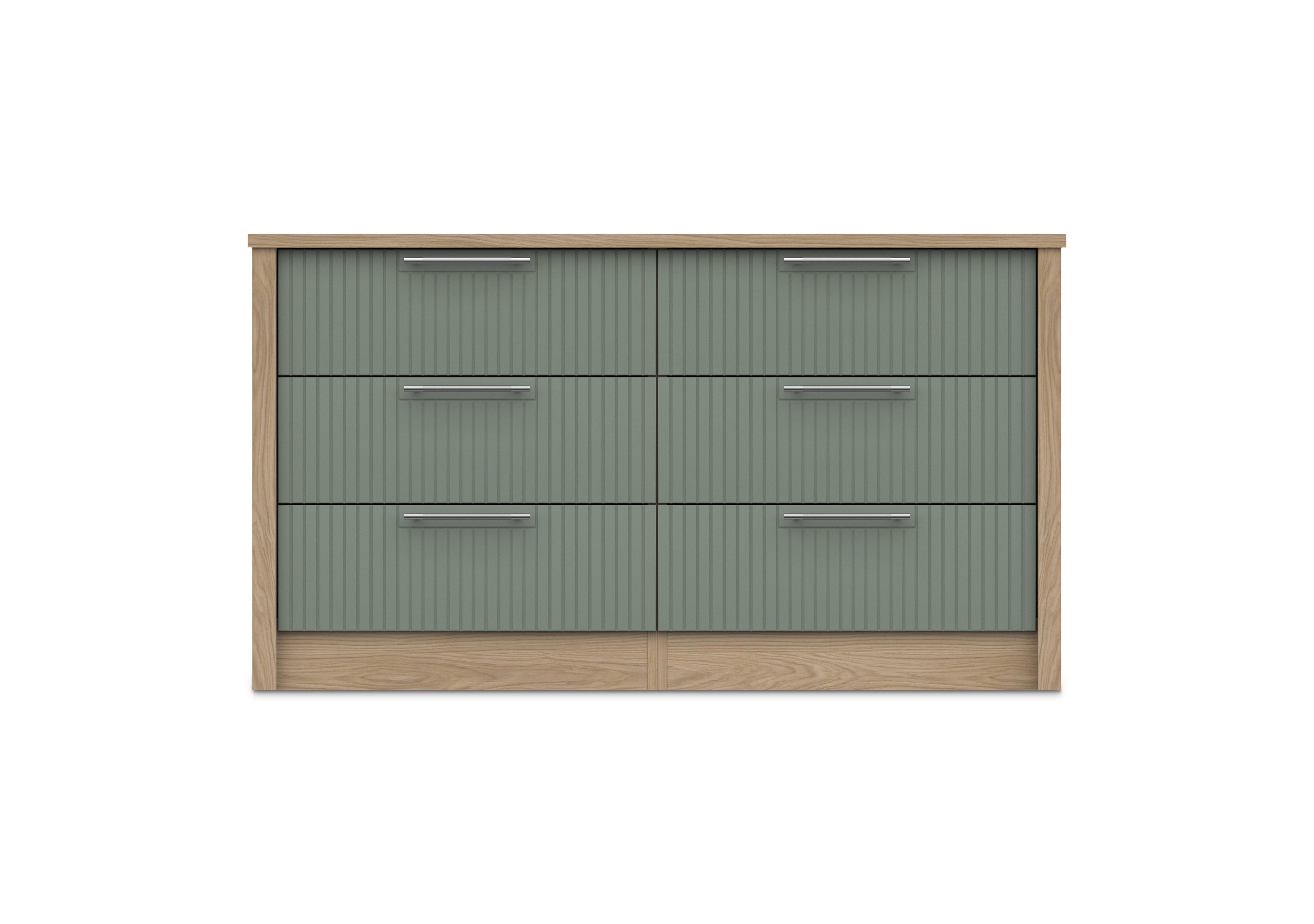 Chelsea 6 Drawer Wide Chest with Silver Handles in Soft Fern on Furniture Village