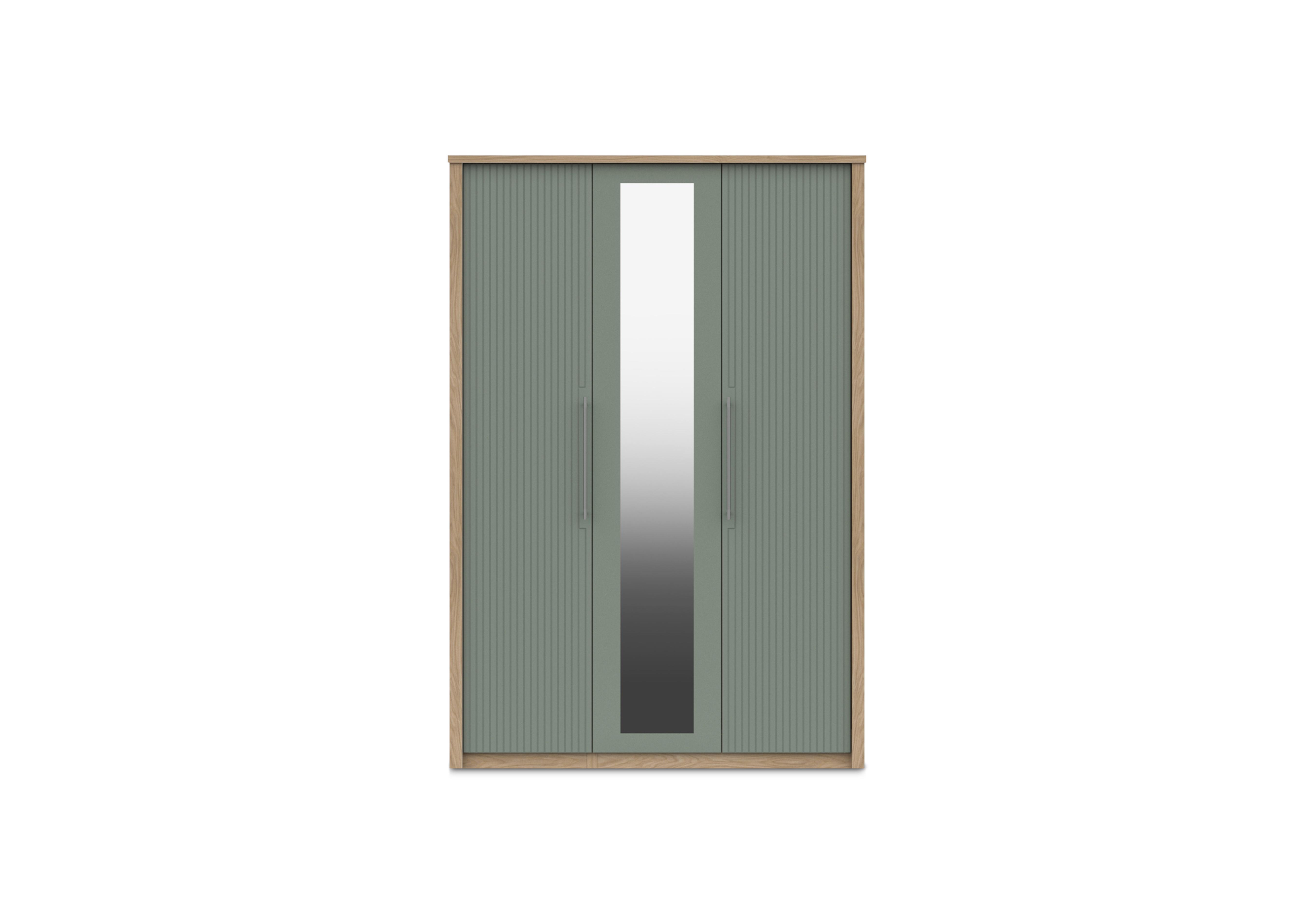 Chelsea 3 Door Wardrobe With Mirror Door and Silver Handles in Soft Fern on Furniture Village