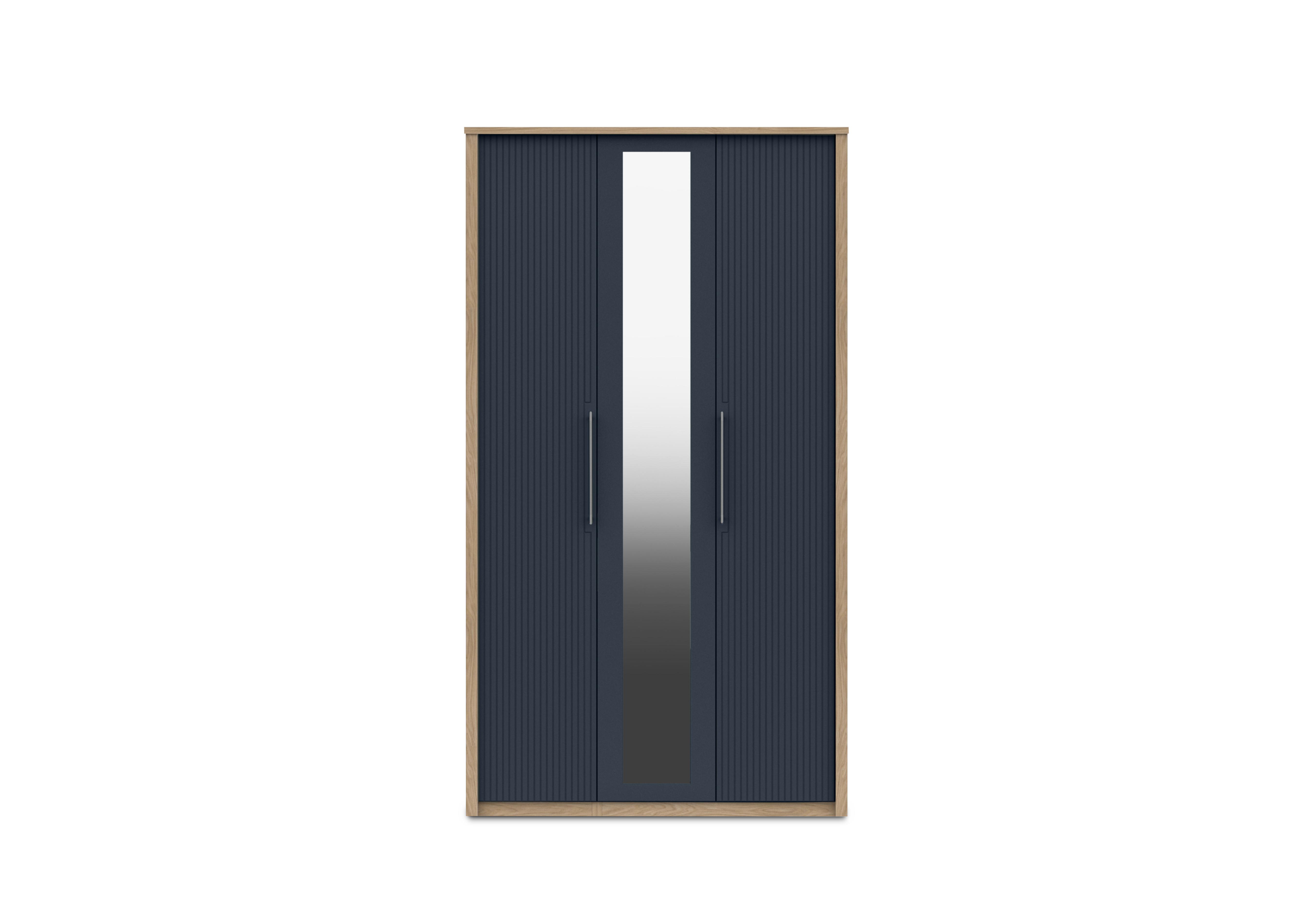 Chelsea 3 Door Tall Wardrobe with Mirror Door and Silver Handles in Royal Blue on Furniture Village