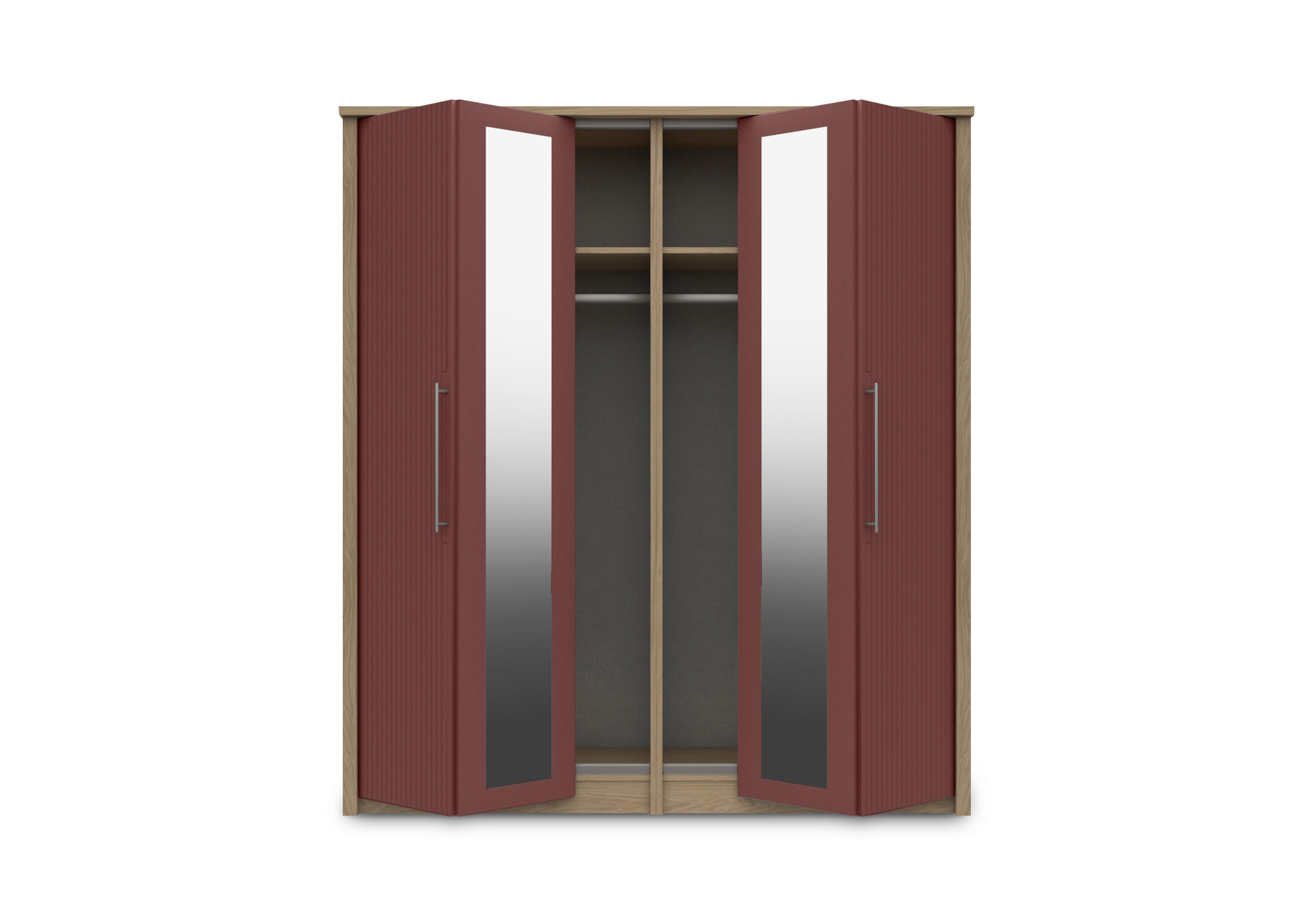 Chelsea 4 Door Bifold Wardrobe with 2 Mirror Doors and Silver Handles in Rouge on Furniture Village