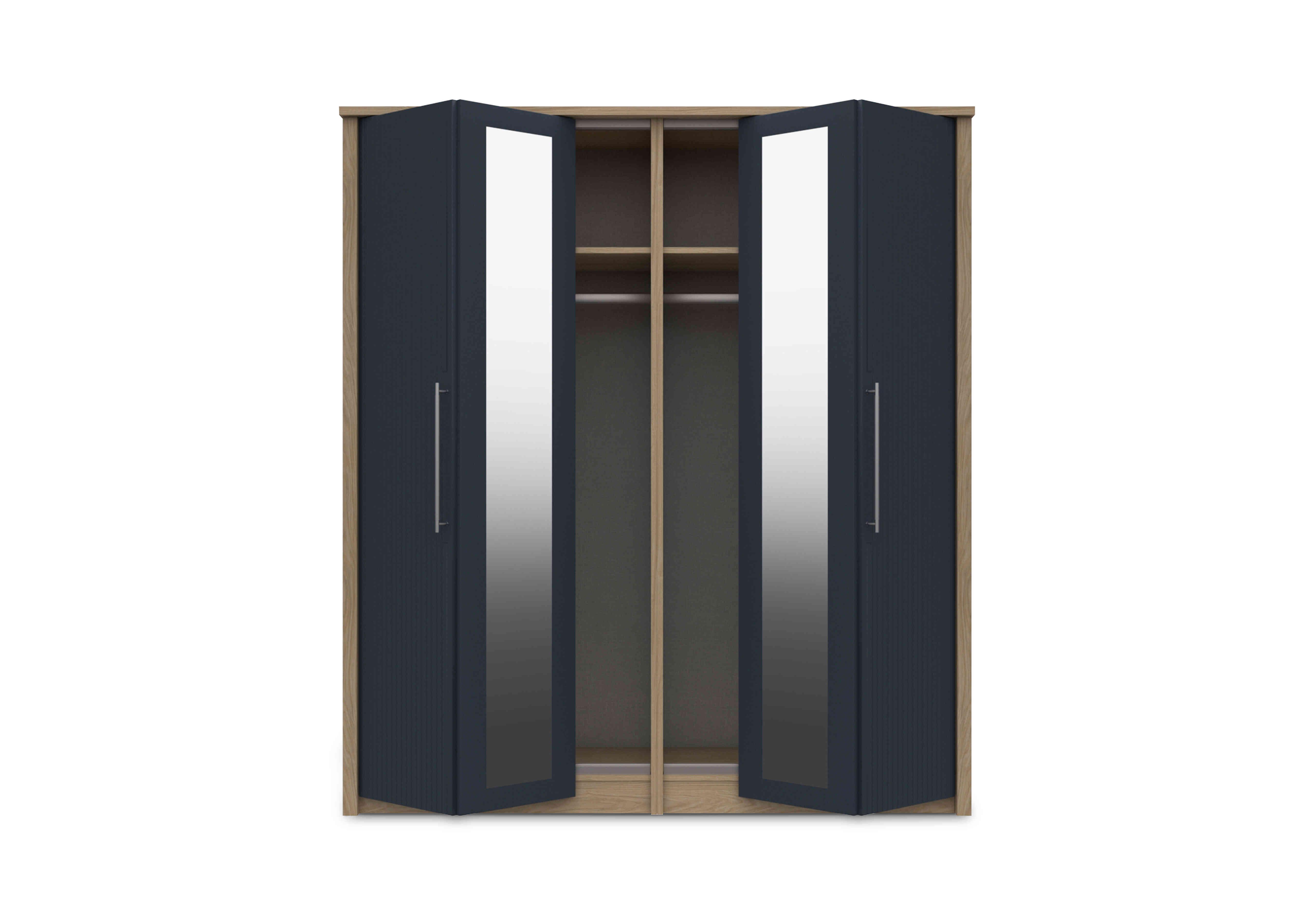 Chelsea 4 Door Bifold Wardrobe with 2 Mirror Doors and Silver Handles in Royal Blue on Furniture Village