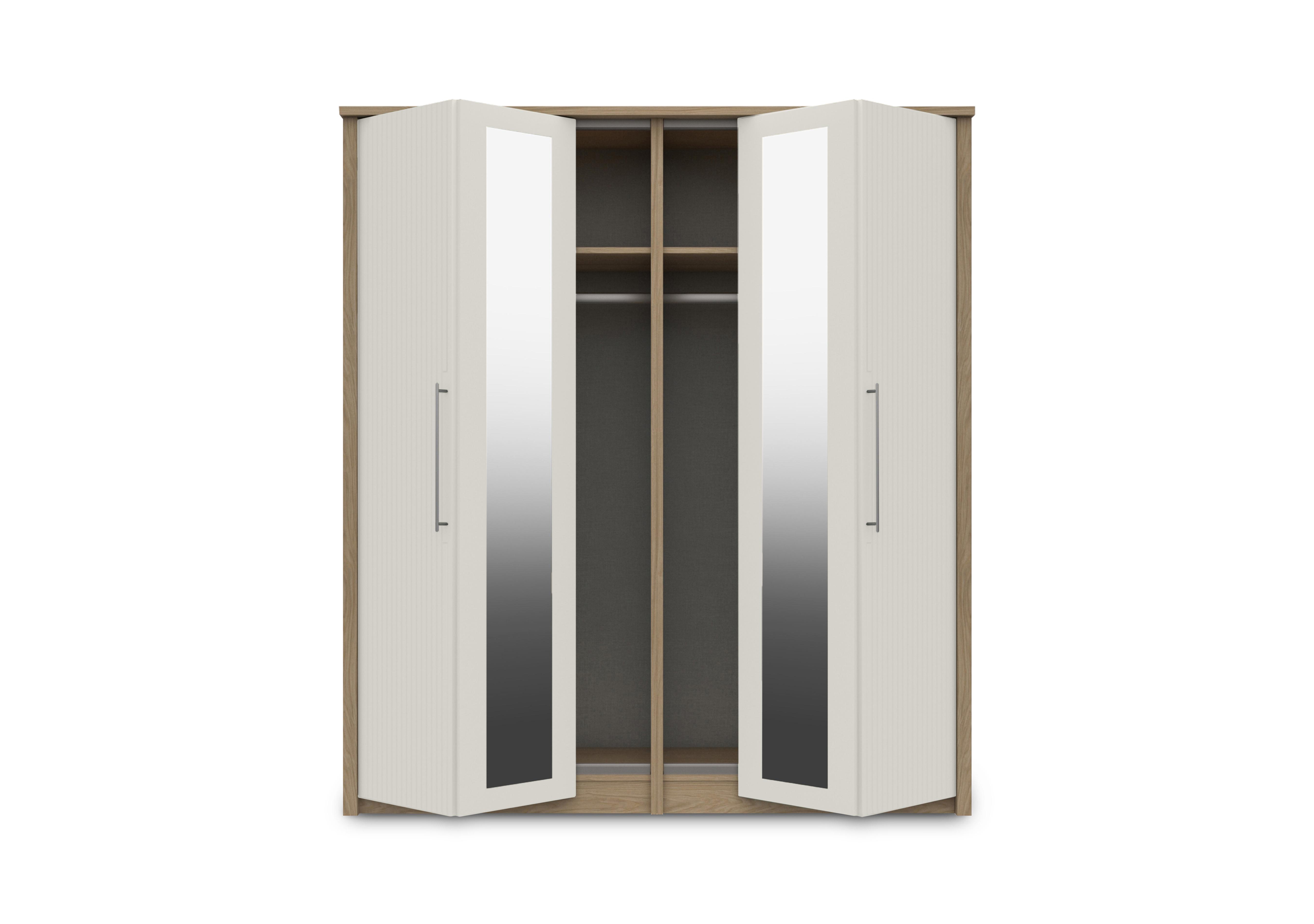 Chelsea 4 Door Bifold Wardrobe with 2 Mirror Doors and Silver Handles in Snow White on Furniture Village