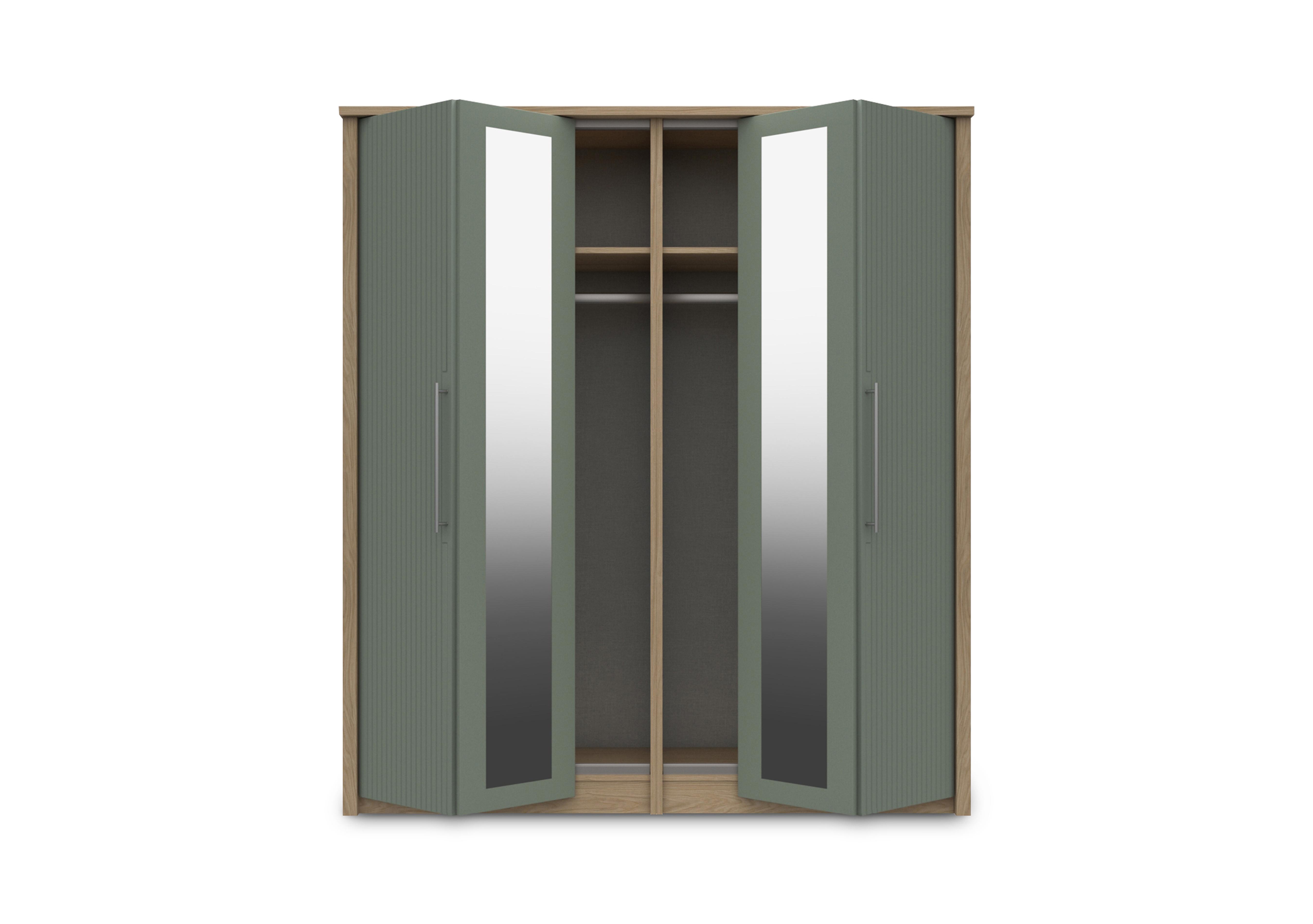 Chelsea 4 Door Bifold Wardrobe with 2 Mirror Doors and Silver Handles in Soft Fern on Furniture Village