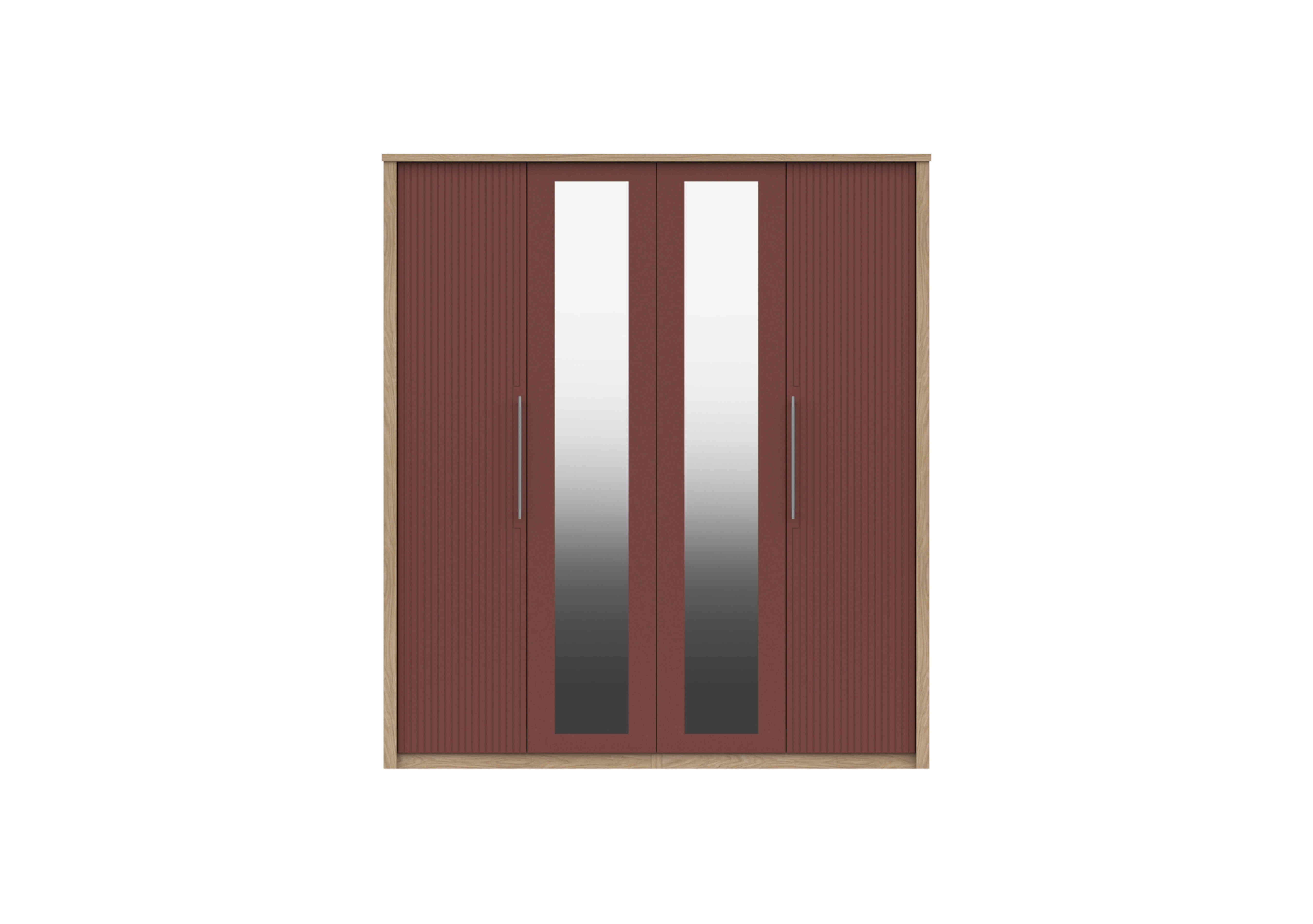 Chelsea 4 Door Wardrobe with 2 Mirror Doors and Silver Handles in Rouge on Furniture Village
