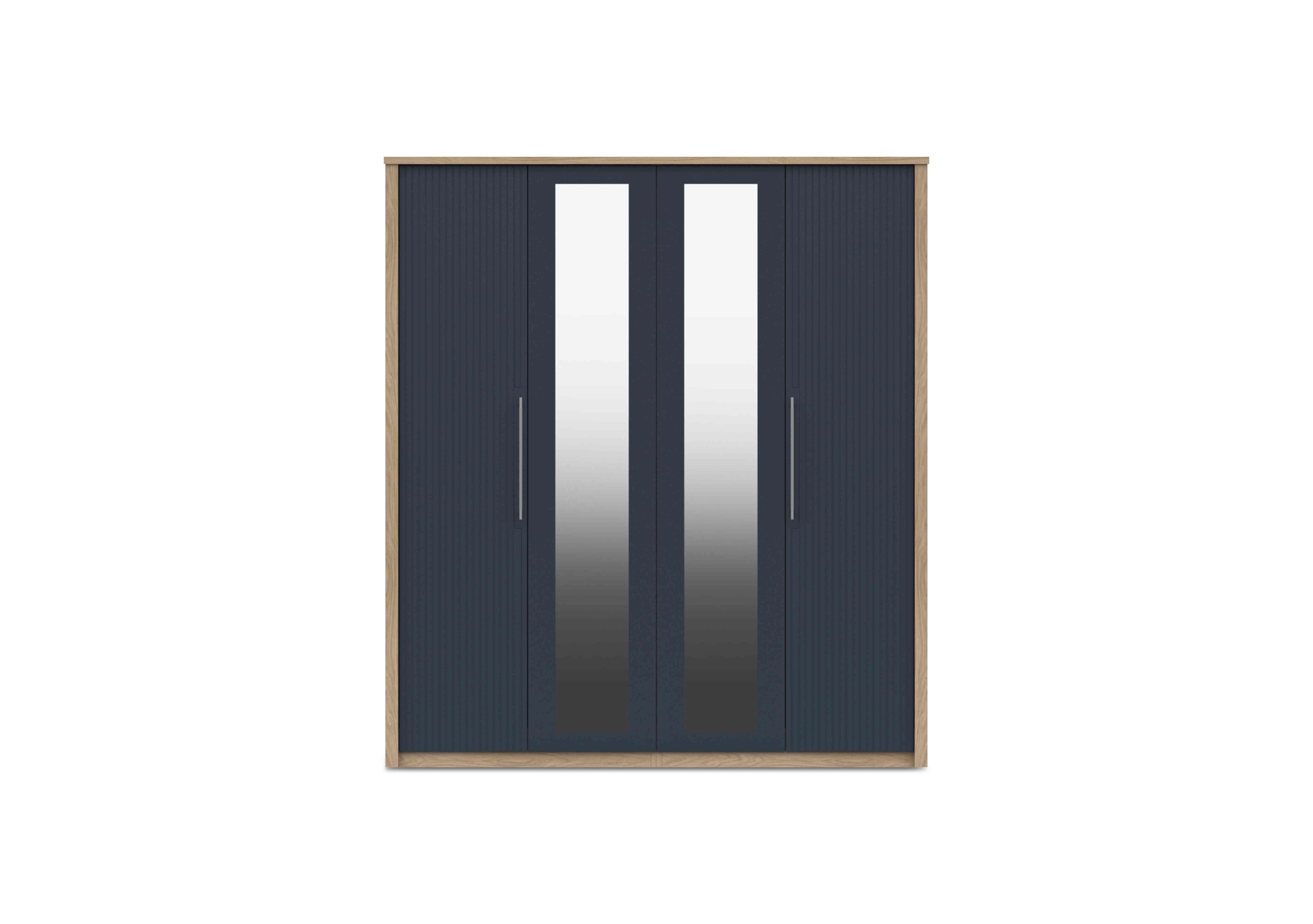 Chelsea 4 Door Wardrobe with 2 Mirror Doors and Silver Handles in Royal Blue on Furniture Village