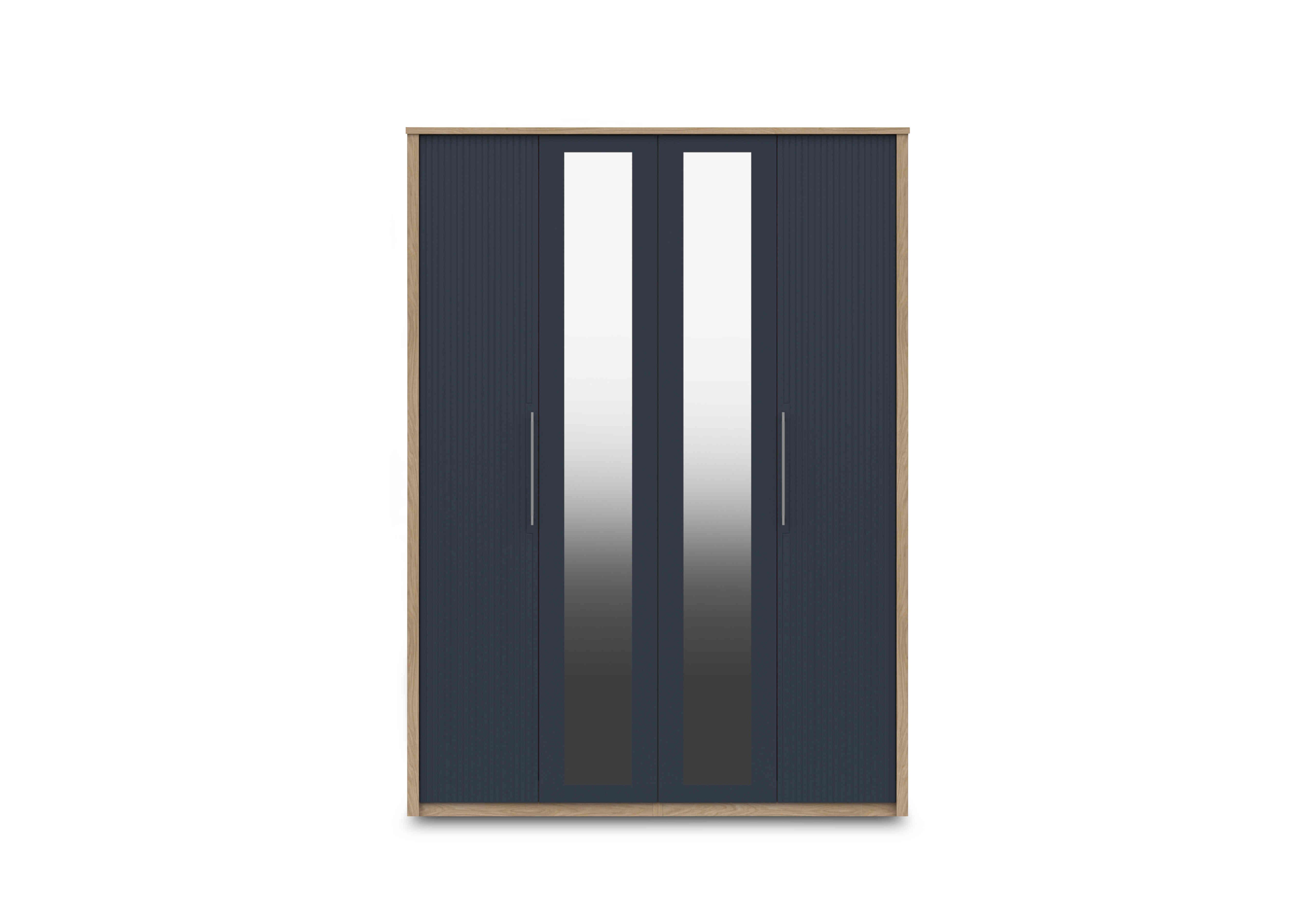 Chelsea 4 Door Tall Wardrobe with 2 Mirror Doors and Silver Handles in Royal Blue on Furniture Village