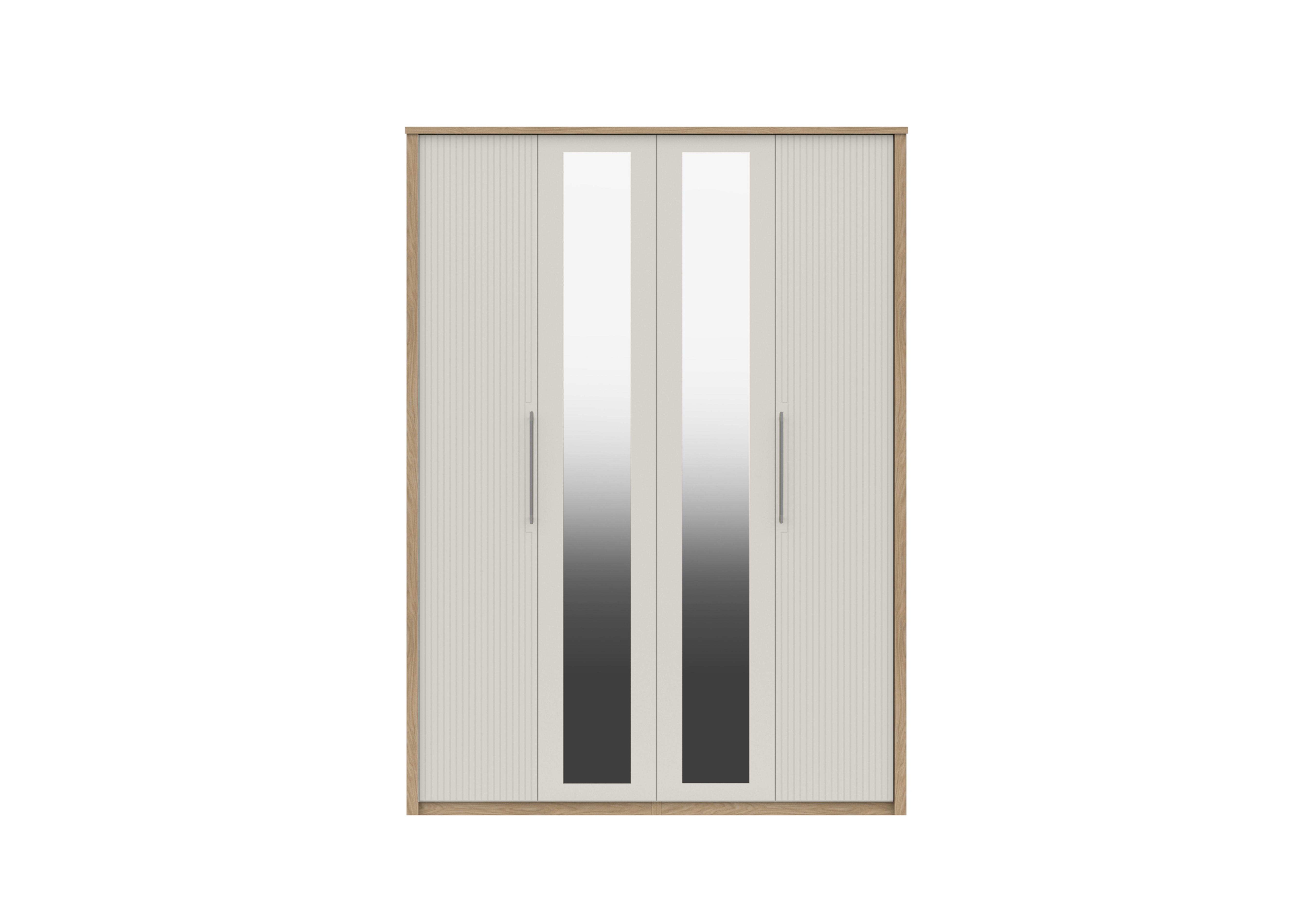 Chelsea 4 Door Tall Wardrobe with 2 Mirror Doors and Silver Handles in Snow White on Furniture Village