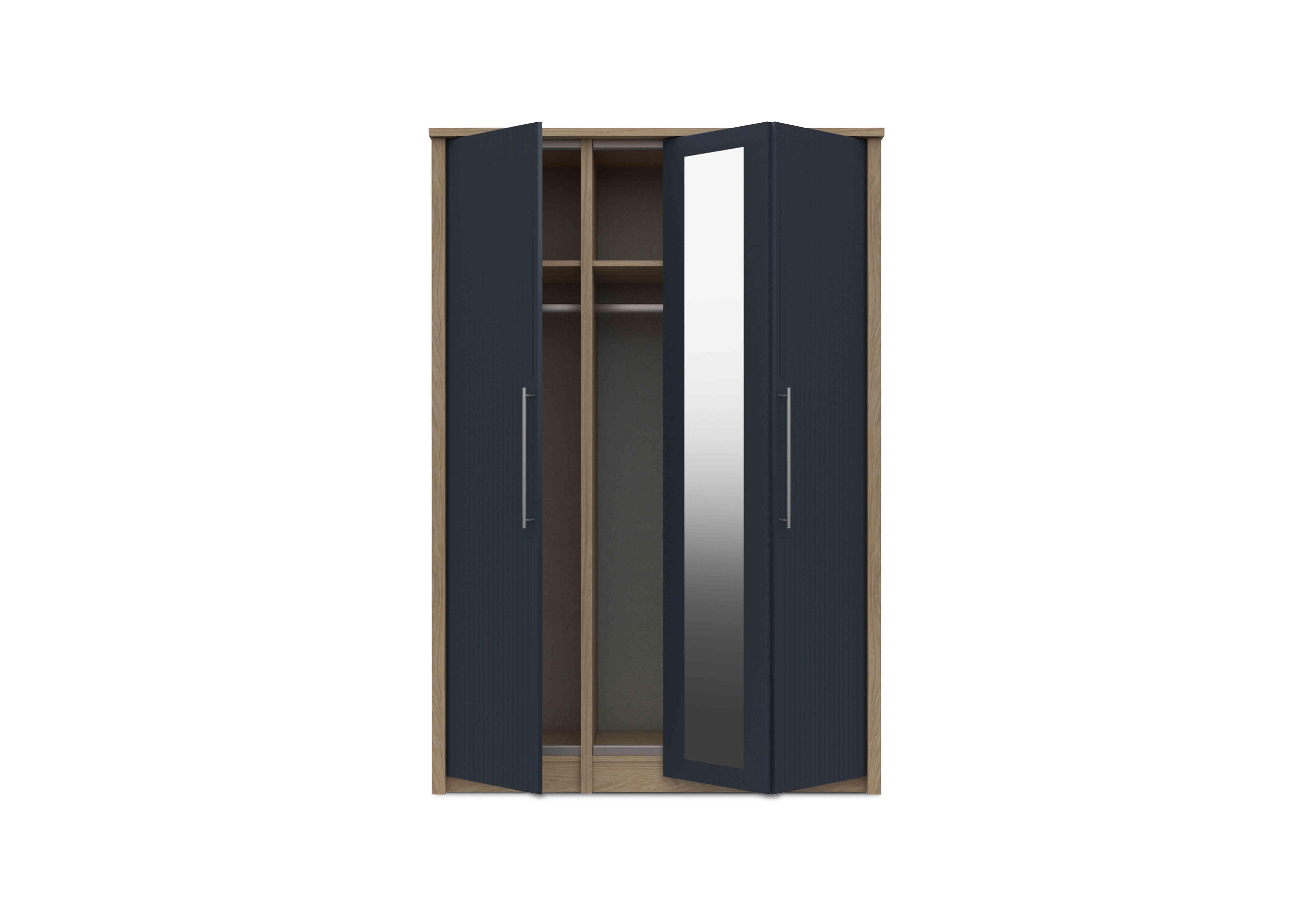Chelsea 3 Door Bifold Wardrobe with Mirror Door and Silver Handles in Royal Blue on Furniture Village