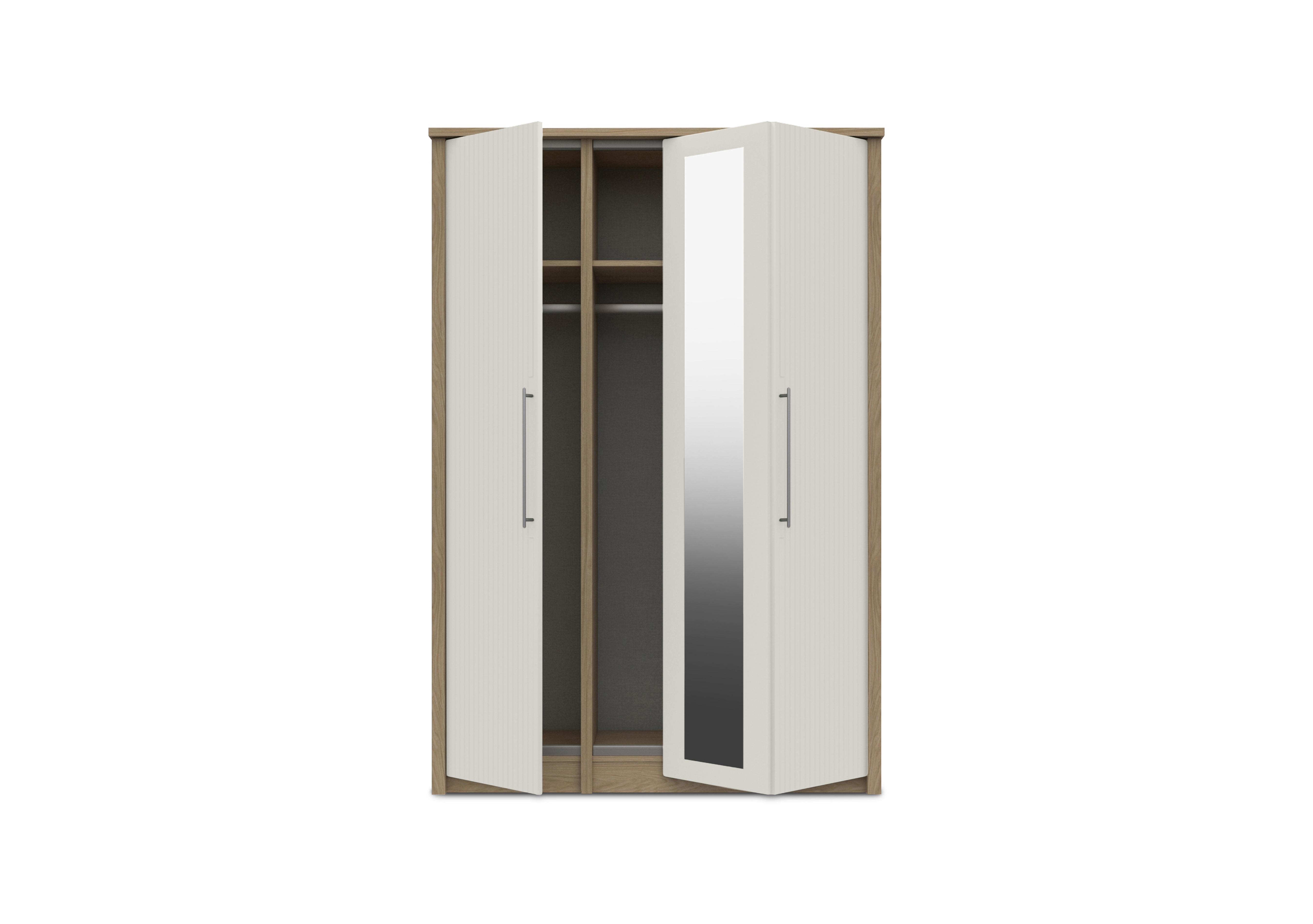 Chelsea 3 Door Bifold Wardrobe with Mirror Door and Silver Handles in Snow White on Furniture Village