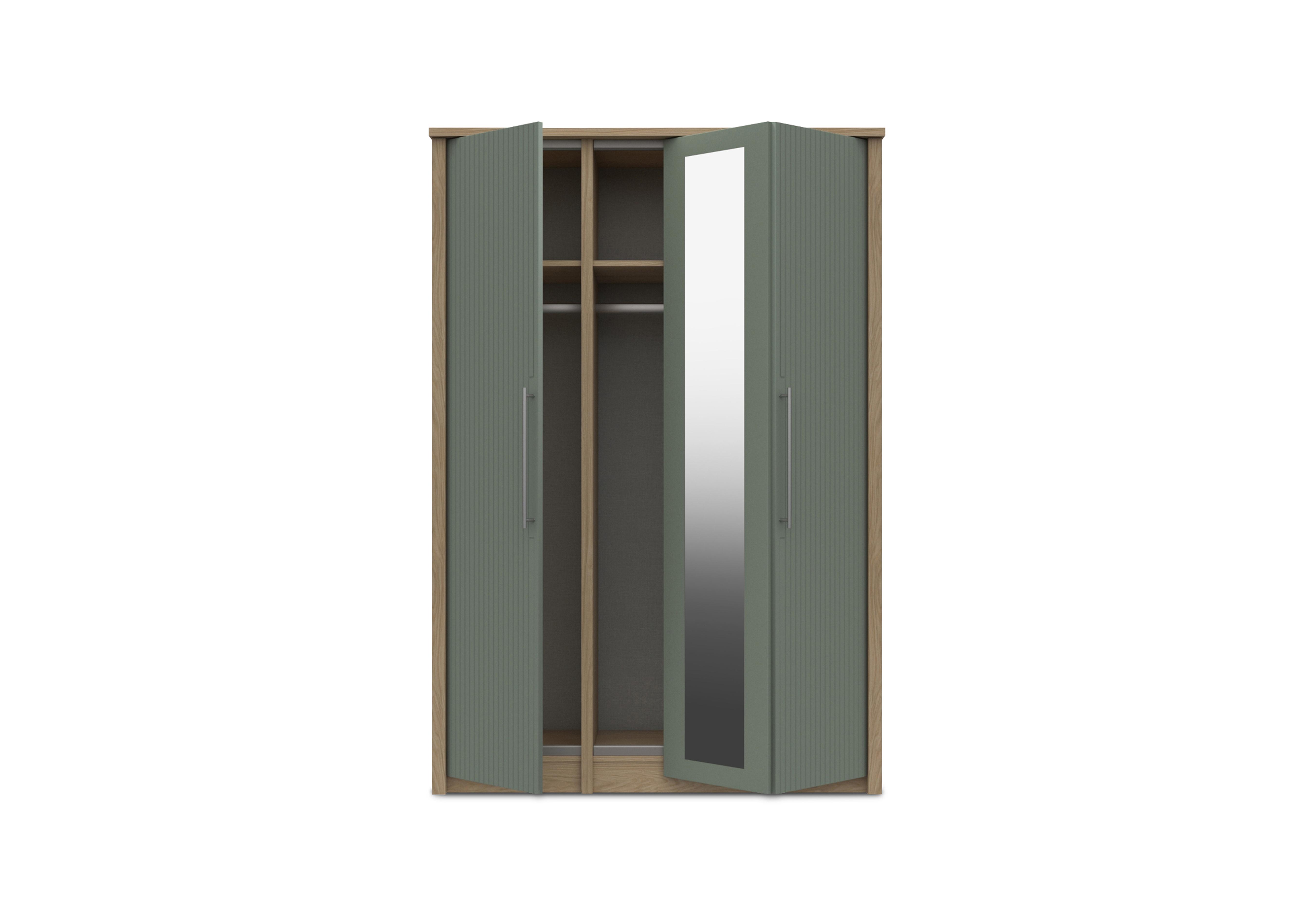 Chelsea 3 Door Bifold Wardrobe with Mirror Door and Silver Handles in Soft Fern on Furniture Village