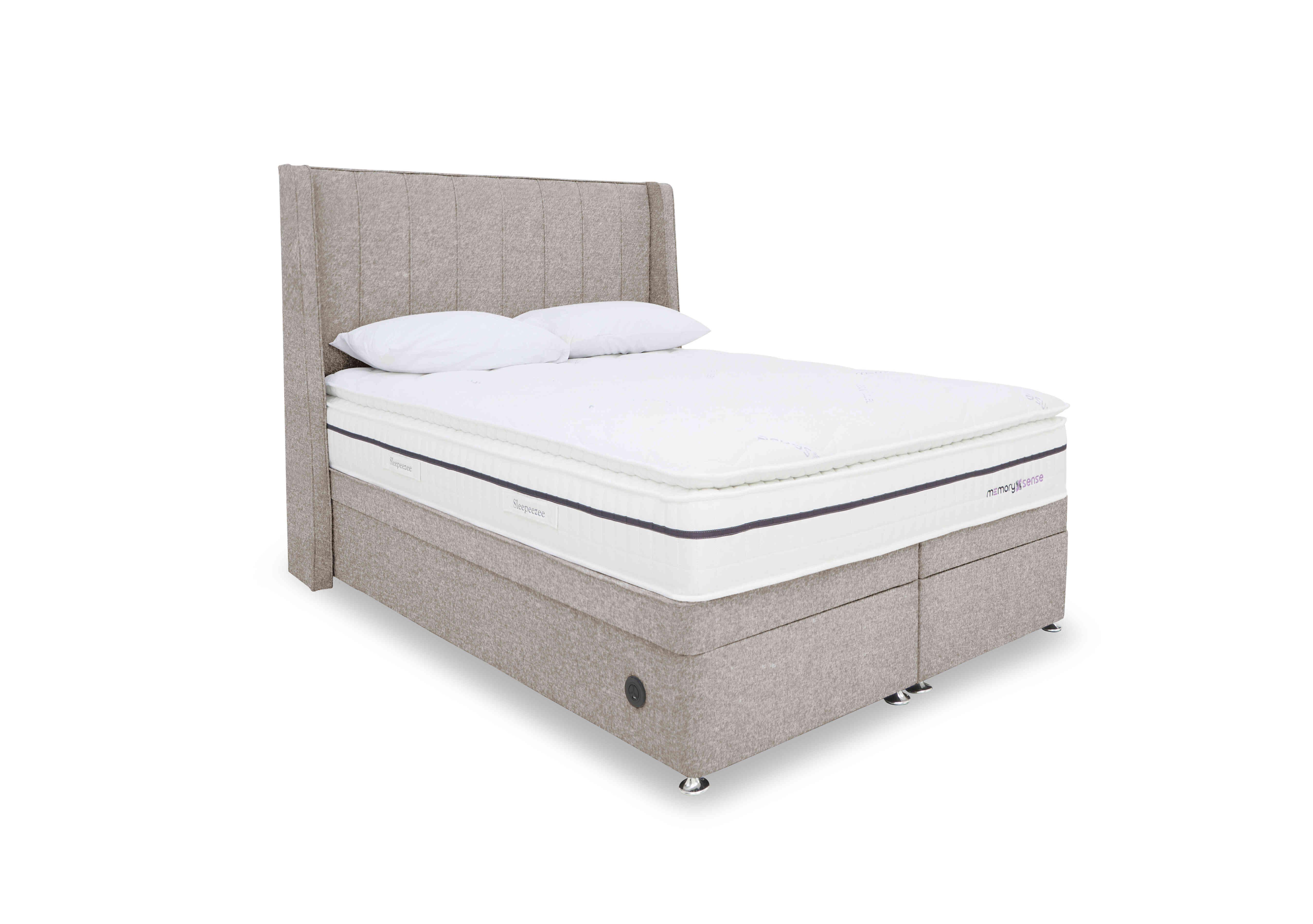 Memory Sense 2800 Power Ottoman Divan Set in Tweed Stone on Furniture Village