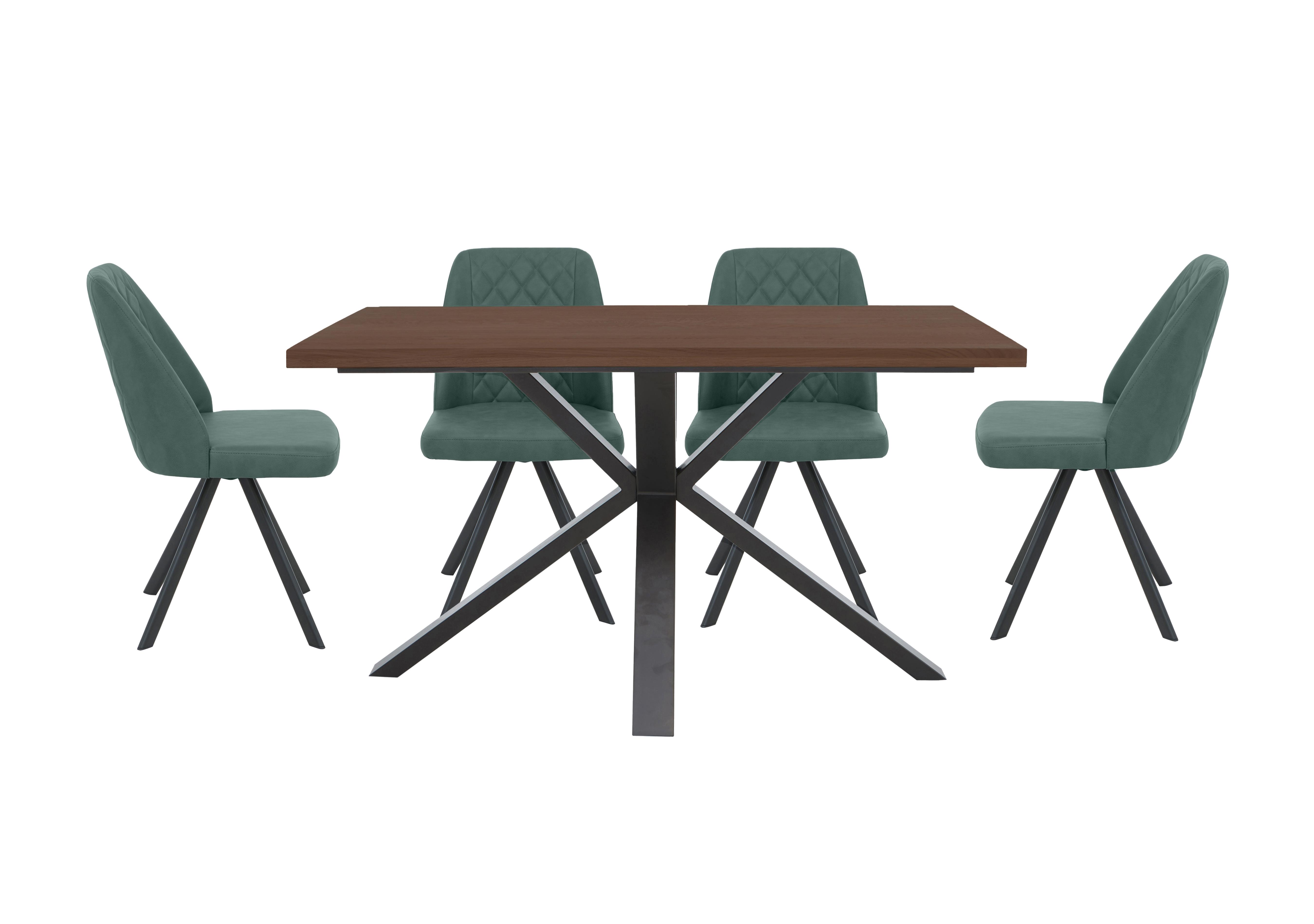 Mars Compact Dining Table with 4 Faux Leather Swivel Dining Chairs in Green on Furniture Village