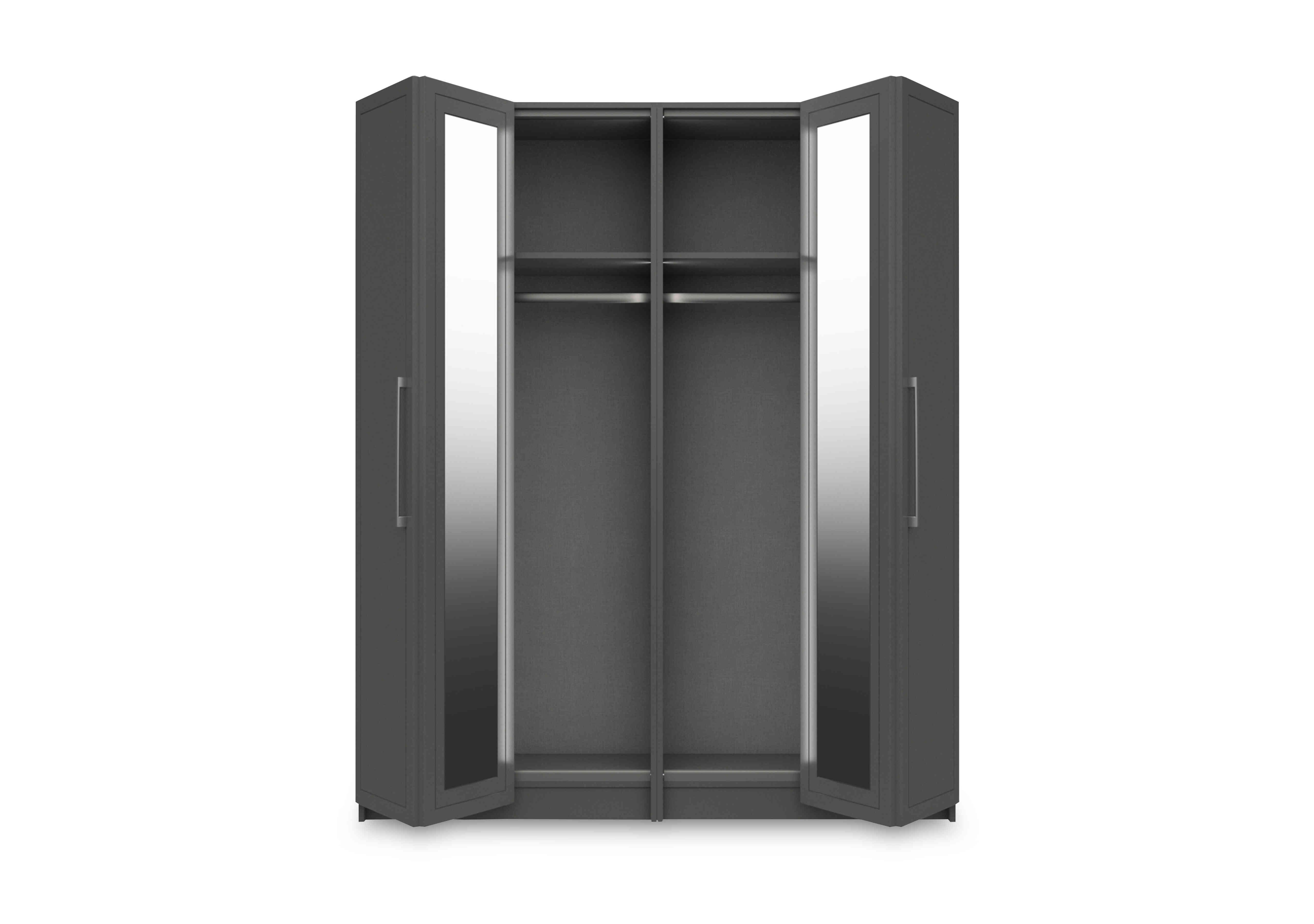 Bexley 4 Door Bifold Wardrobe with Mirror Door and Interior Lighting in Dust Grey Gloss on Furniture Village